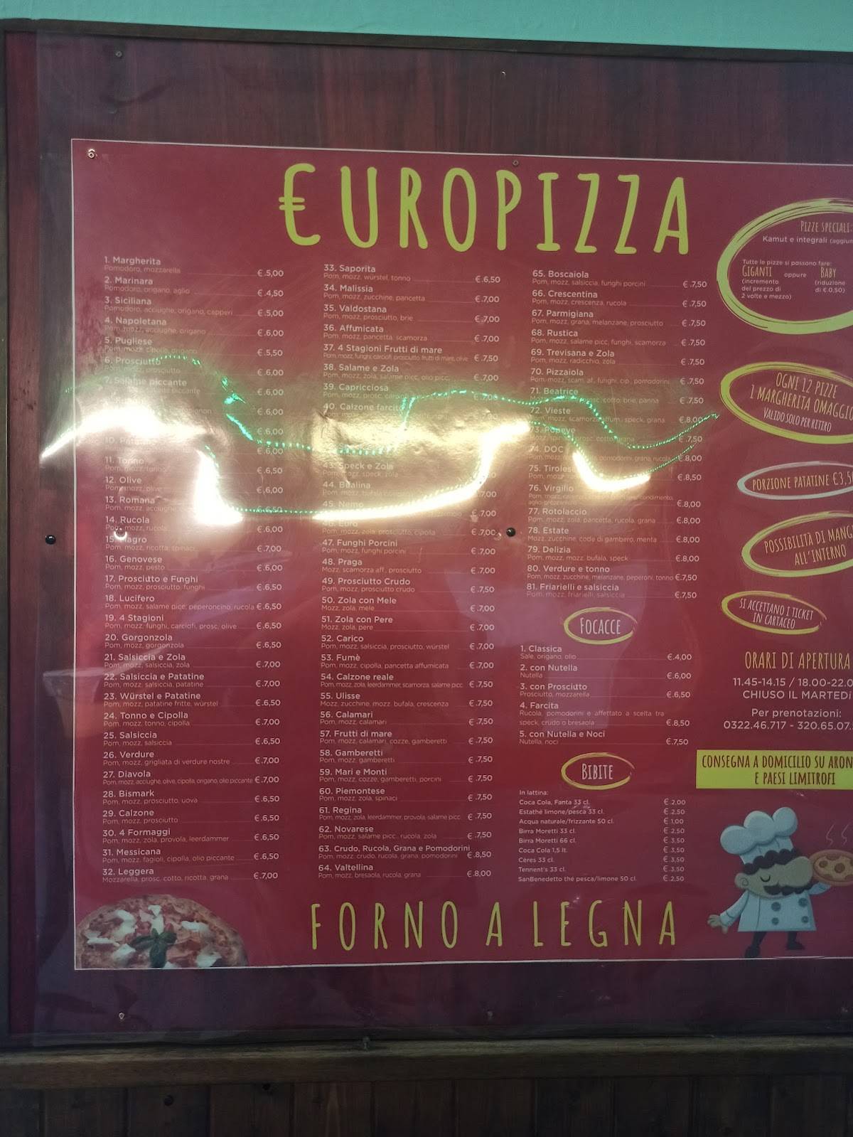 Menu di Euro Pizza da Asporto (Forno a legna) 
