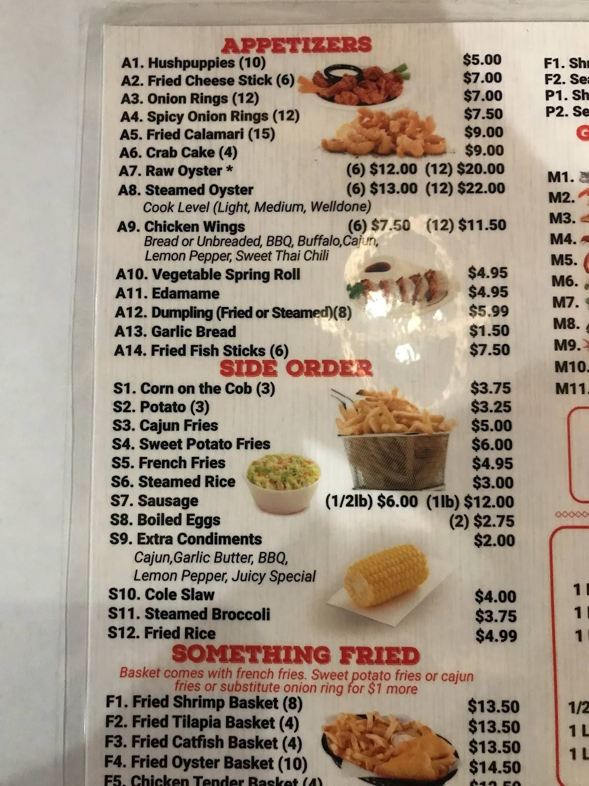 Menu at Juicy Seafood restaurant, Evansville