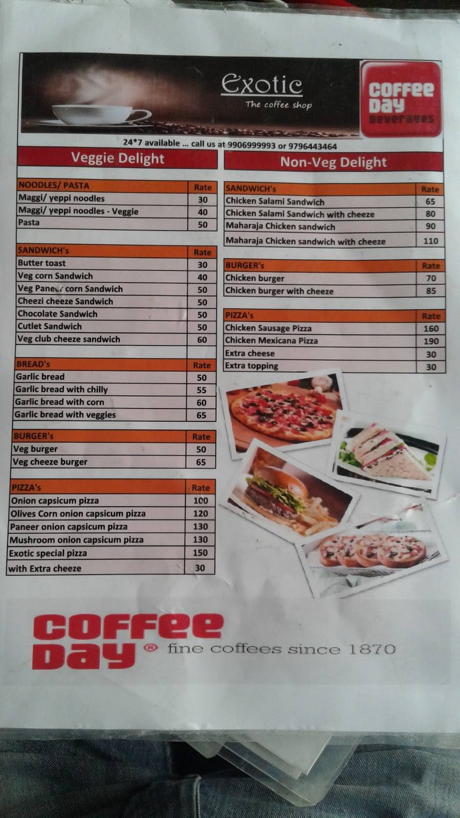 Exotic Cafe menu
