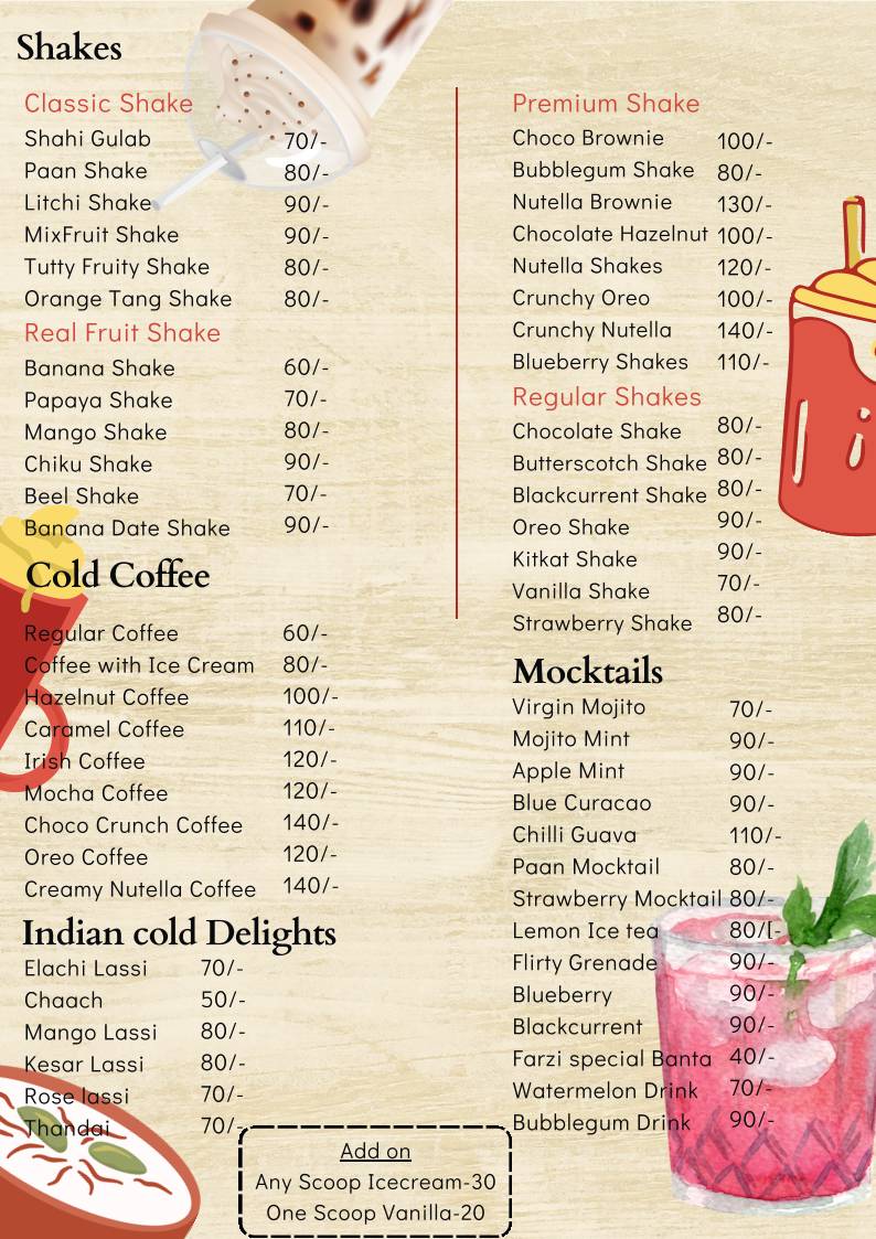 FA₹ZI cafe menu