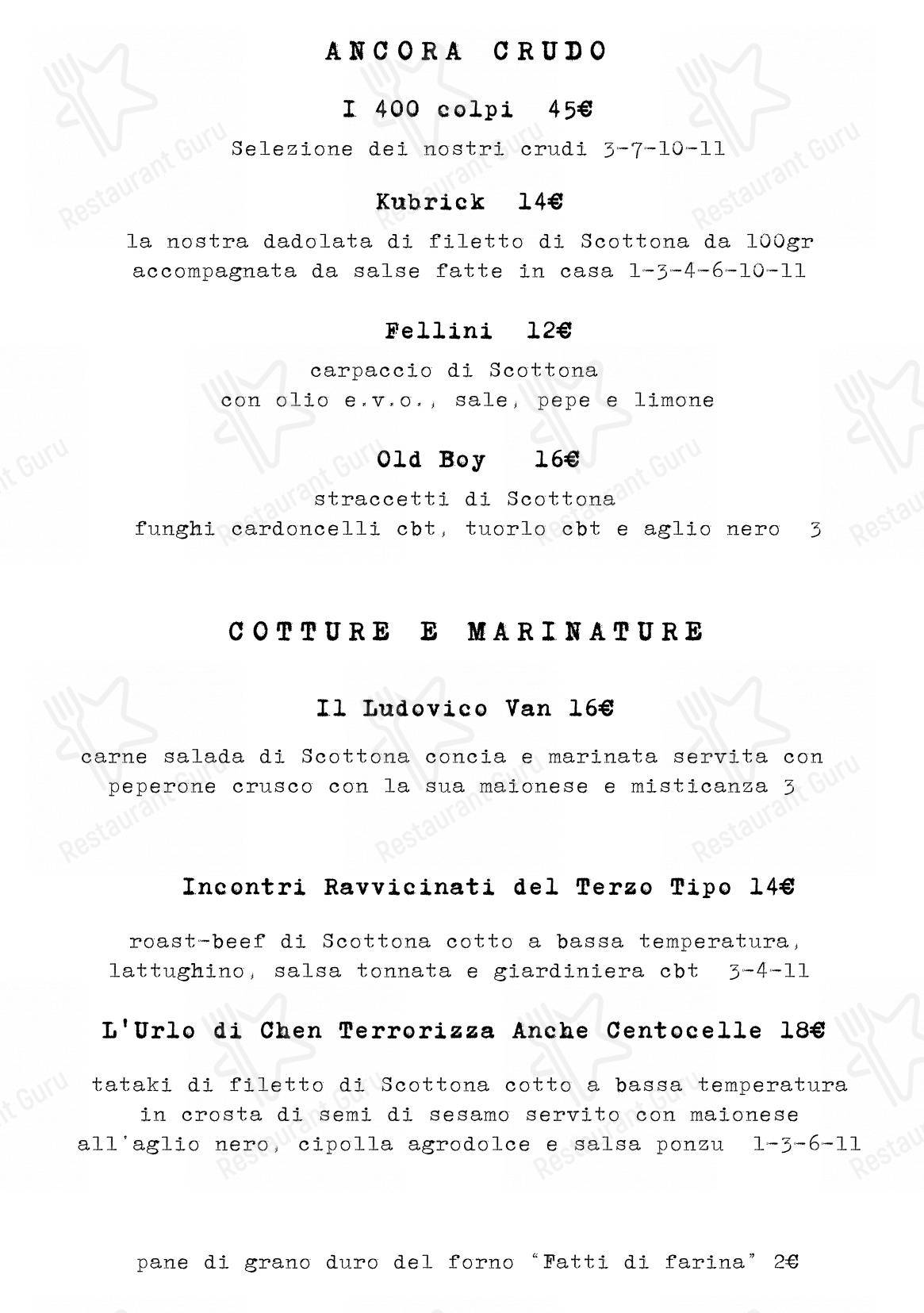 Menu per FASSANGUE_ La Bottega in Roma