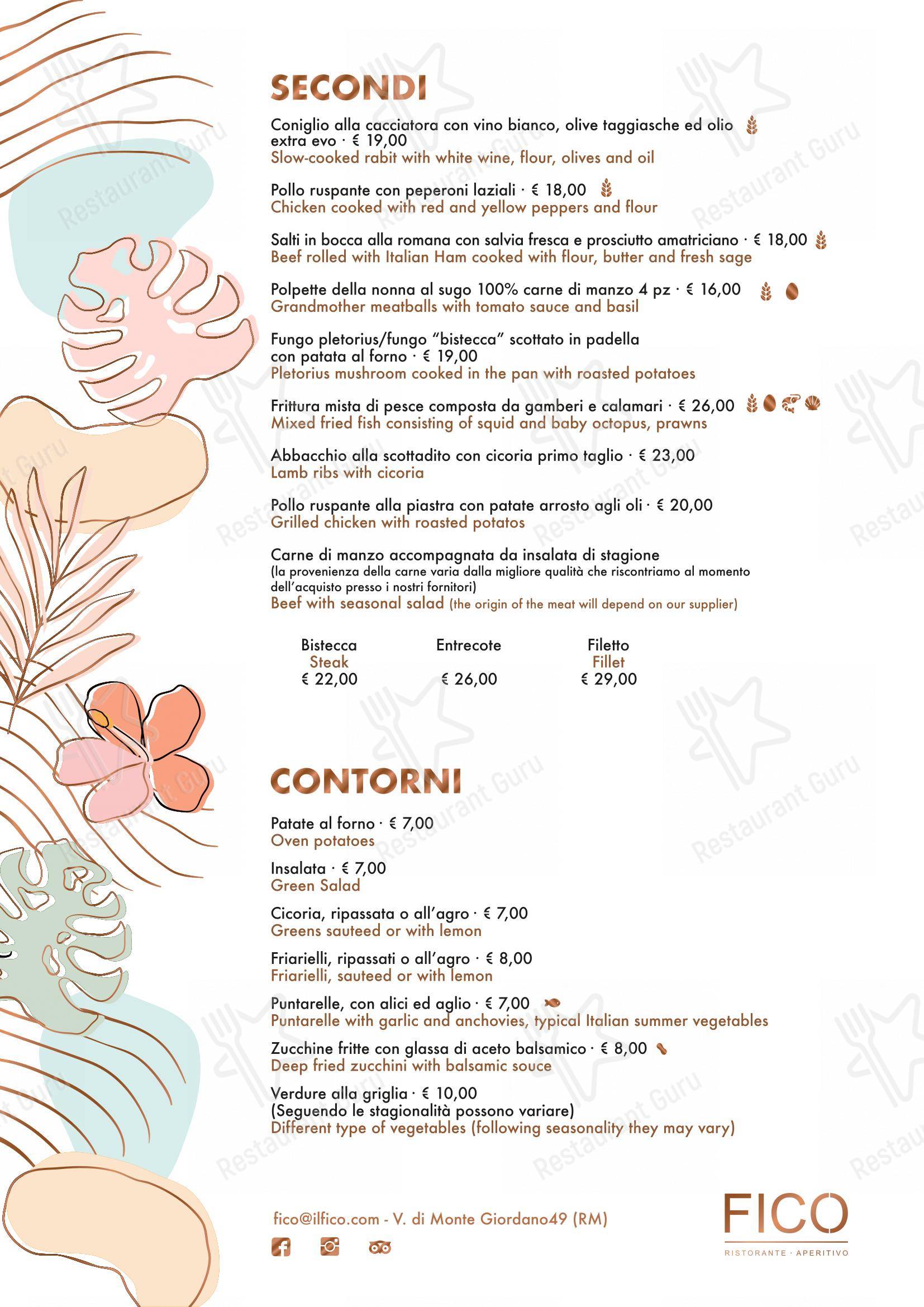 Menu per Fico Ristorante Aperitivo in Roma