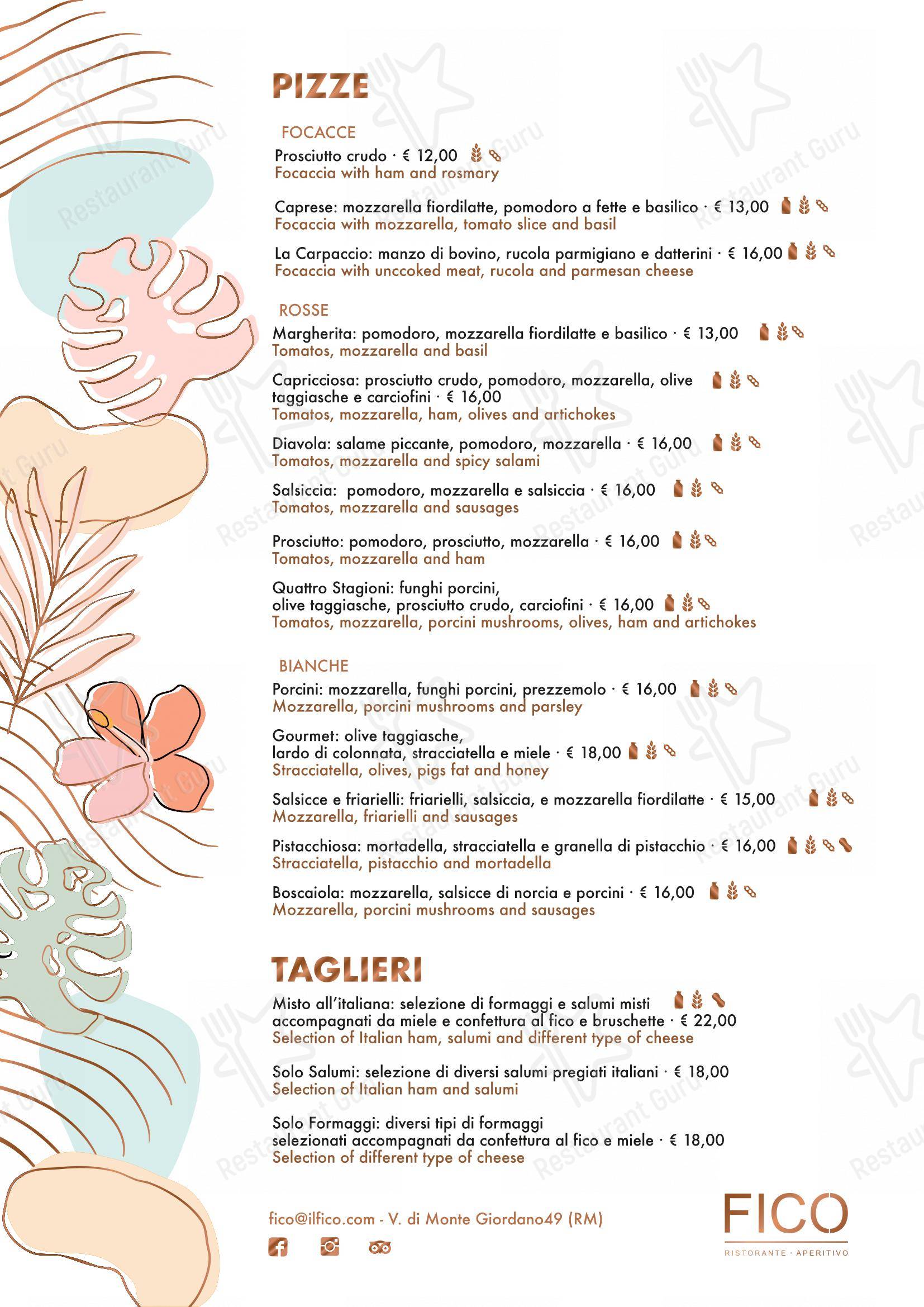 Menu per Fico Ristorante Aperitivo in Roma