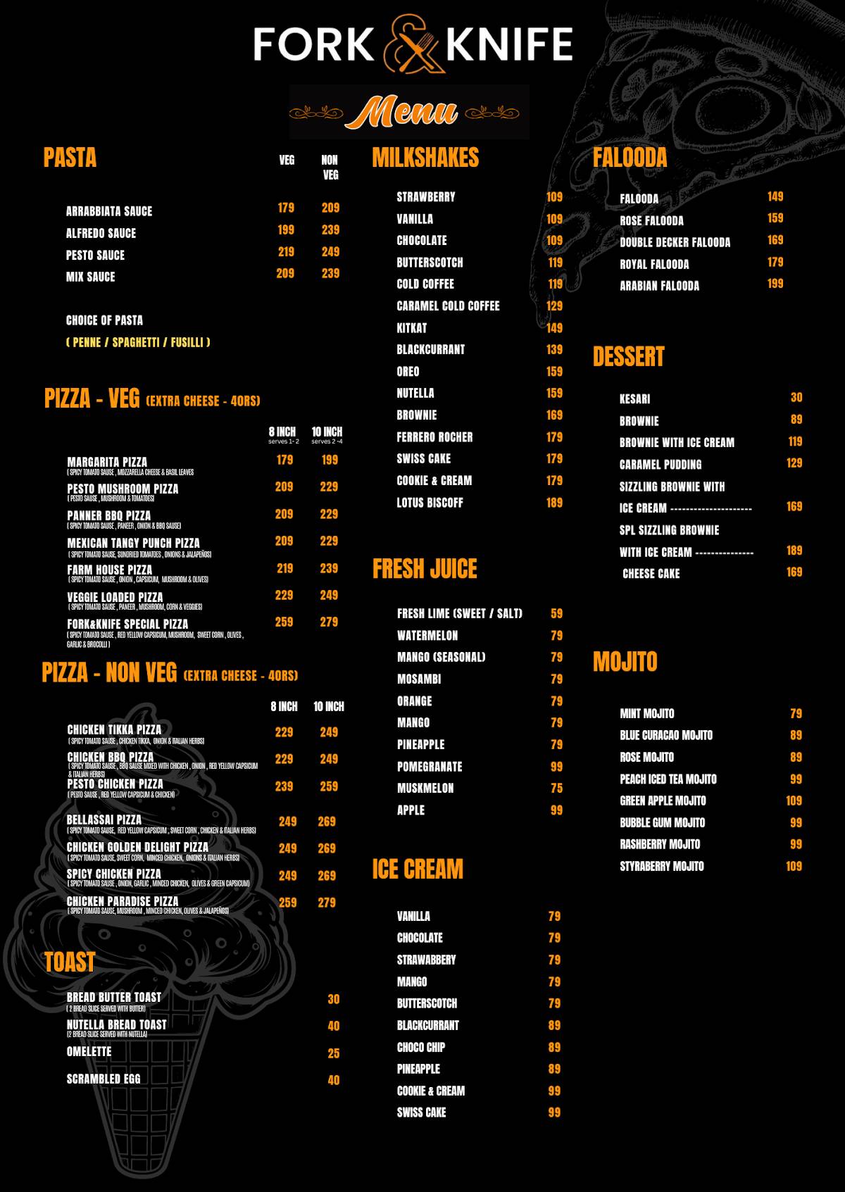 FORK & KNIFE Restaurant menu