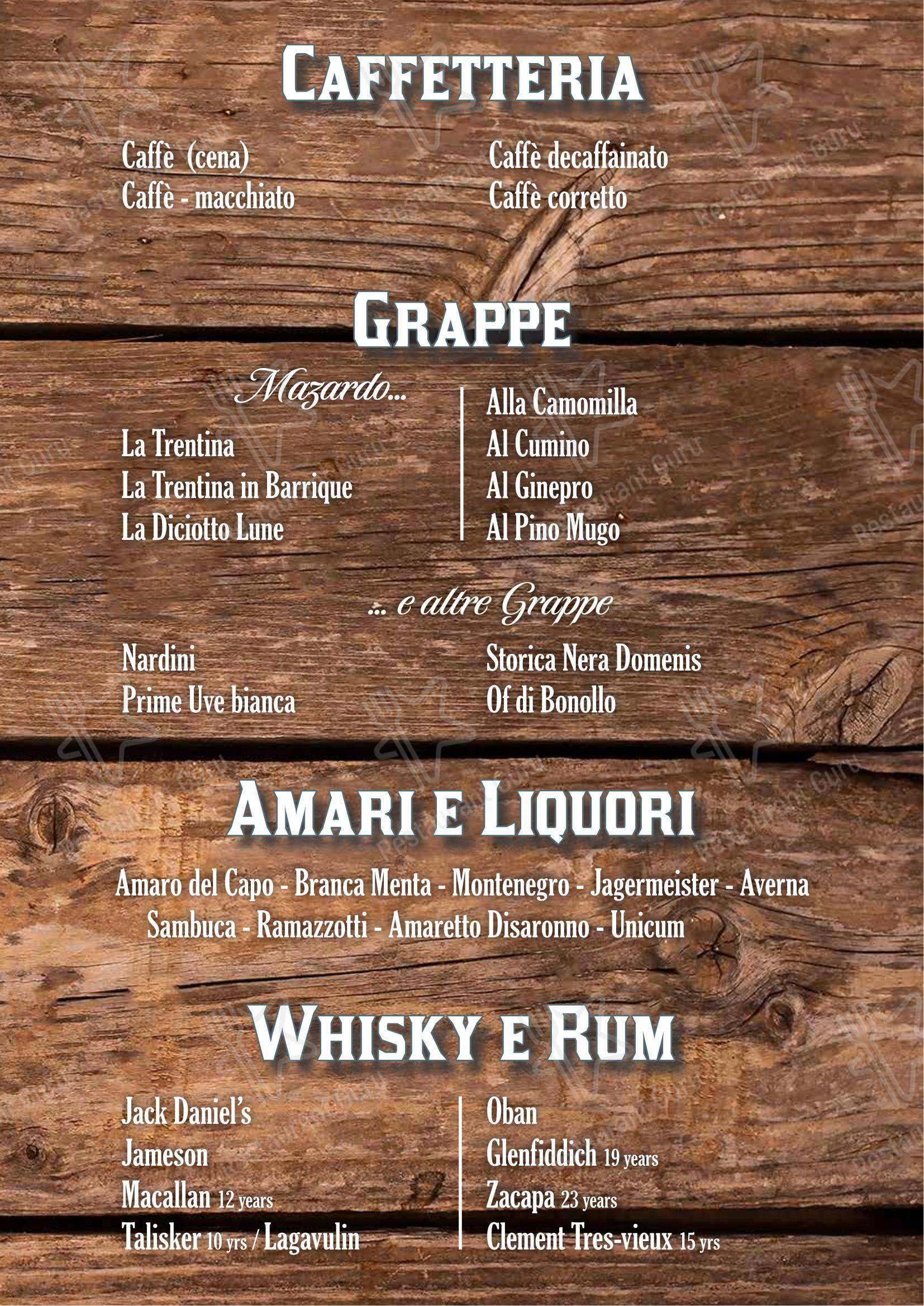 Menu di Fabbrica di Pedavena Mirano - Menu