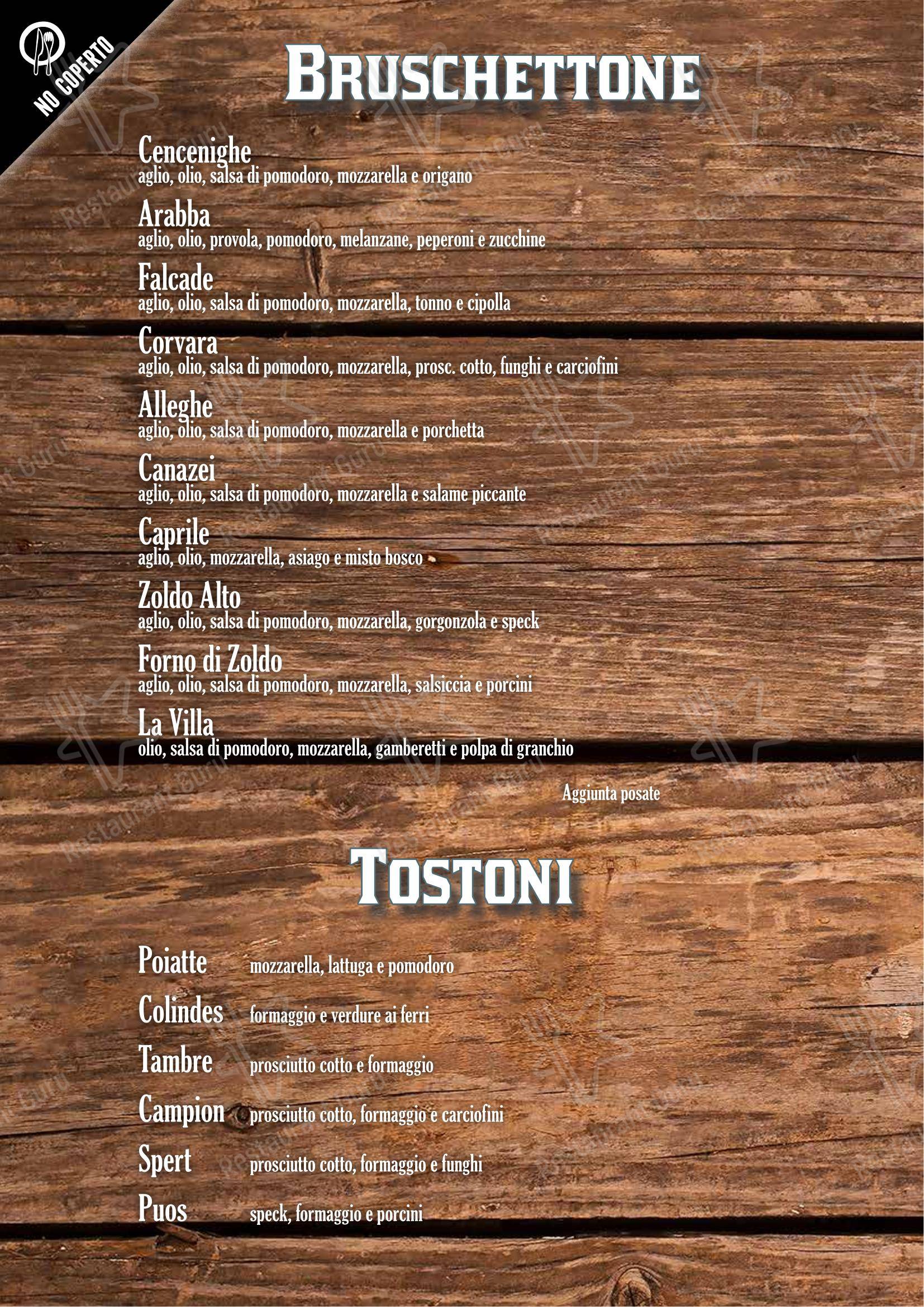 Menu di Fabbrica di Pedavena Mirano - Menu