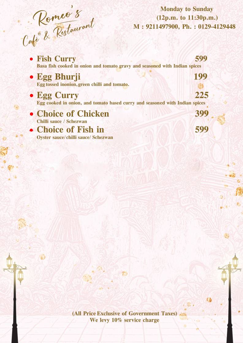 Romeo's Cafe & Restaurant menu