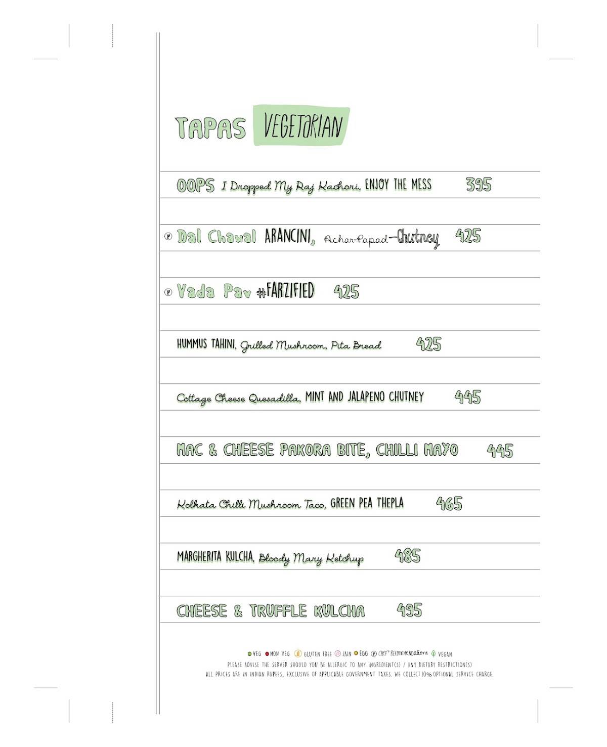 Farzi Cafe menu