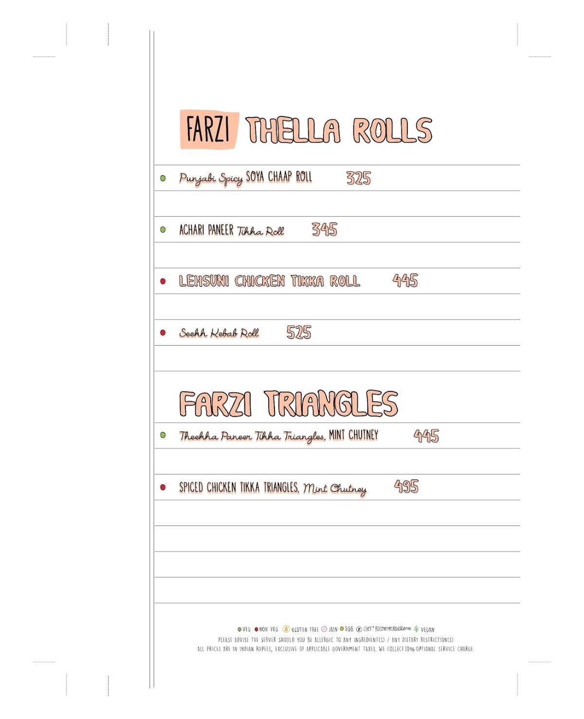 Farzi Cafe menu