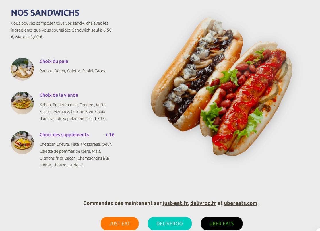 Menu de O'Bread