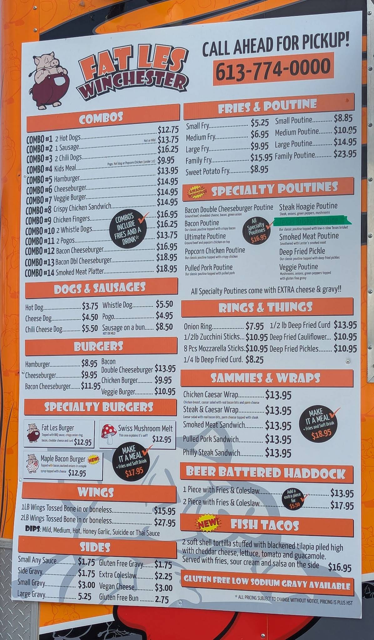 Menu at Fat Les's Chip Stand Winchester restaurant, Winchester