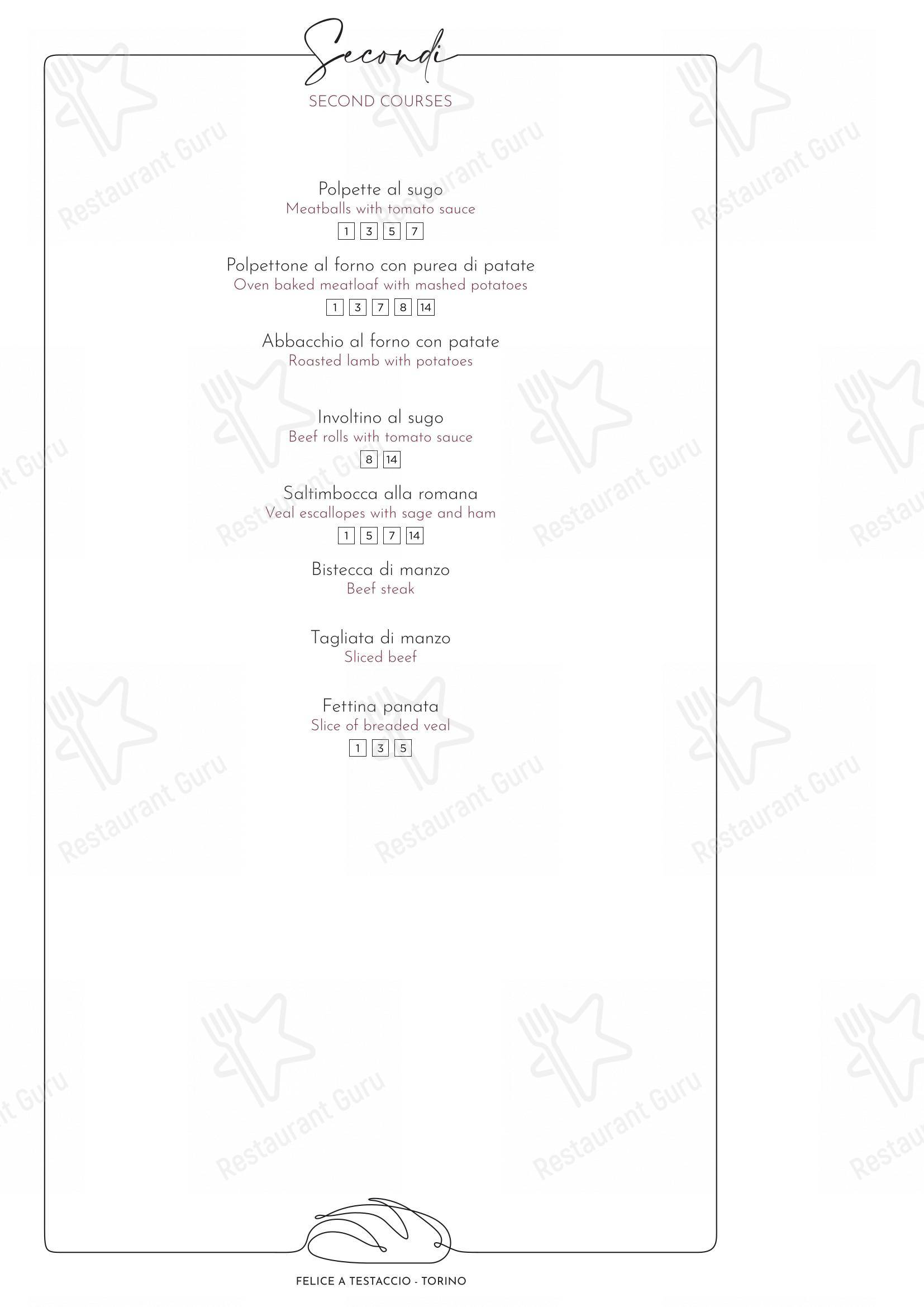 菜单 per Felice a Testaccio ROMA ristorante con griglia