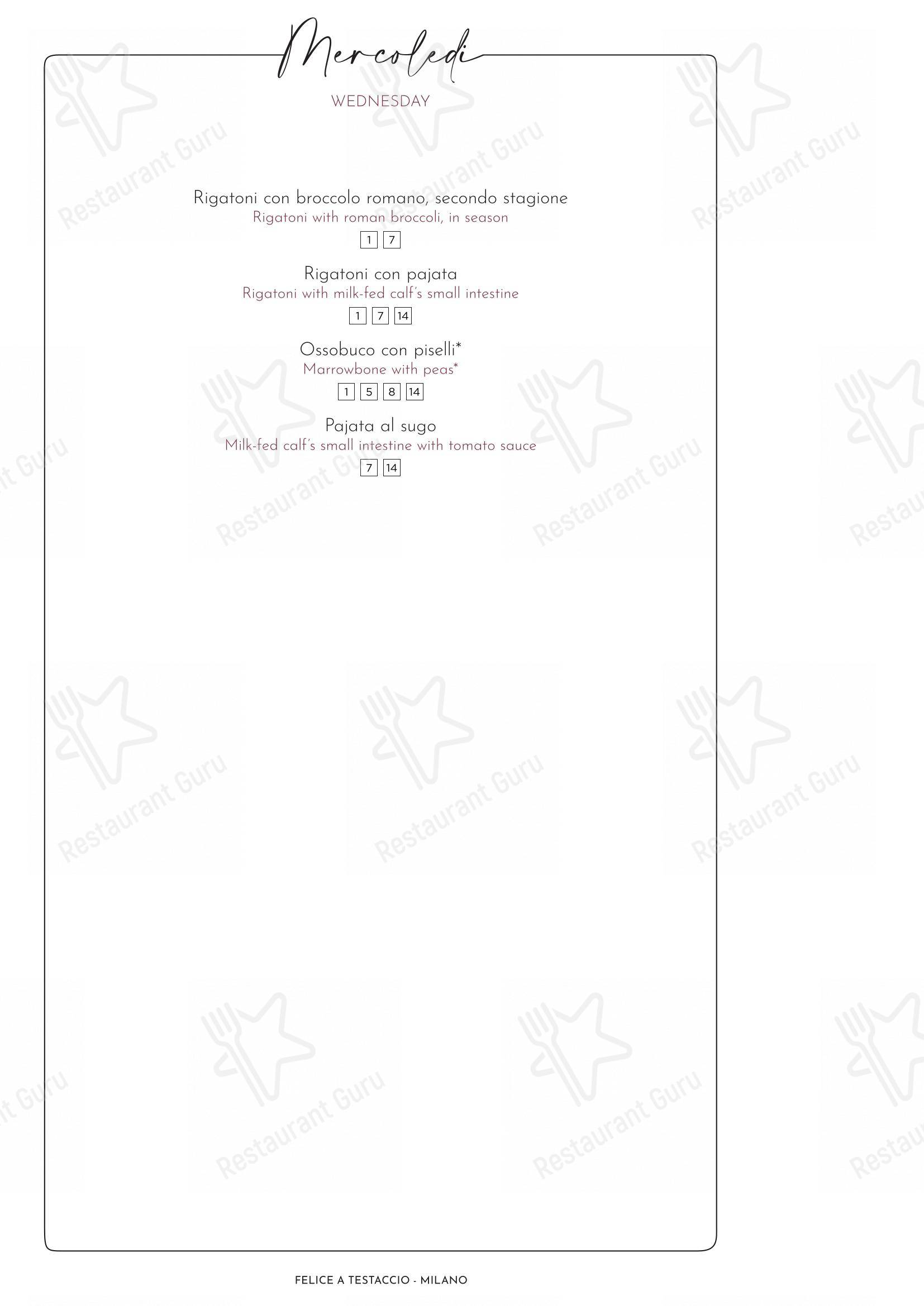 Menu di Felice a Testaccio ROMA - Menu bar