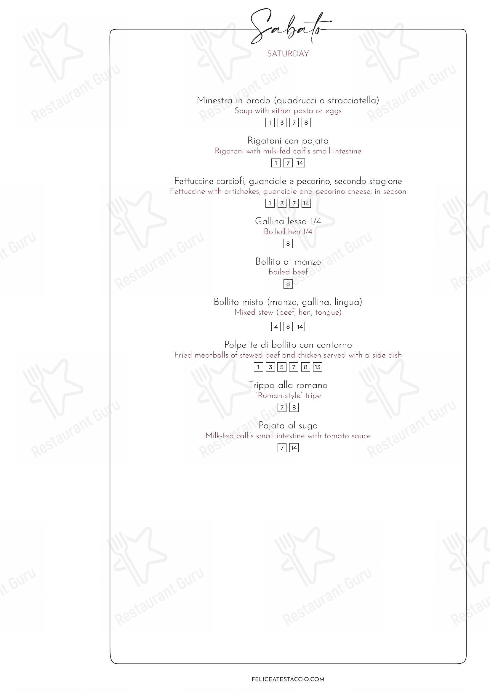 Felice a Testaccio ROMA in Roma - Menu bar
