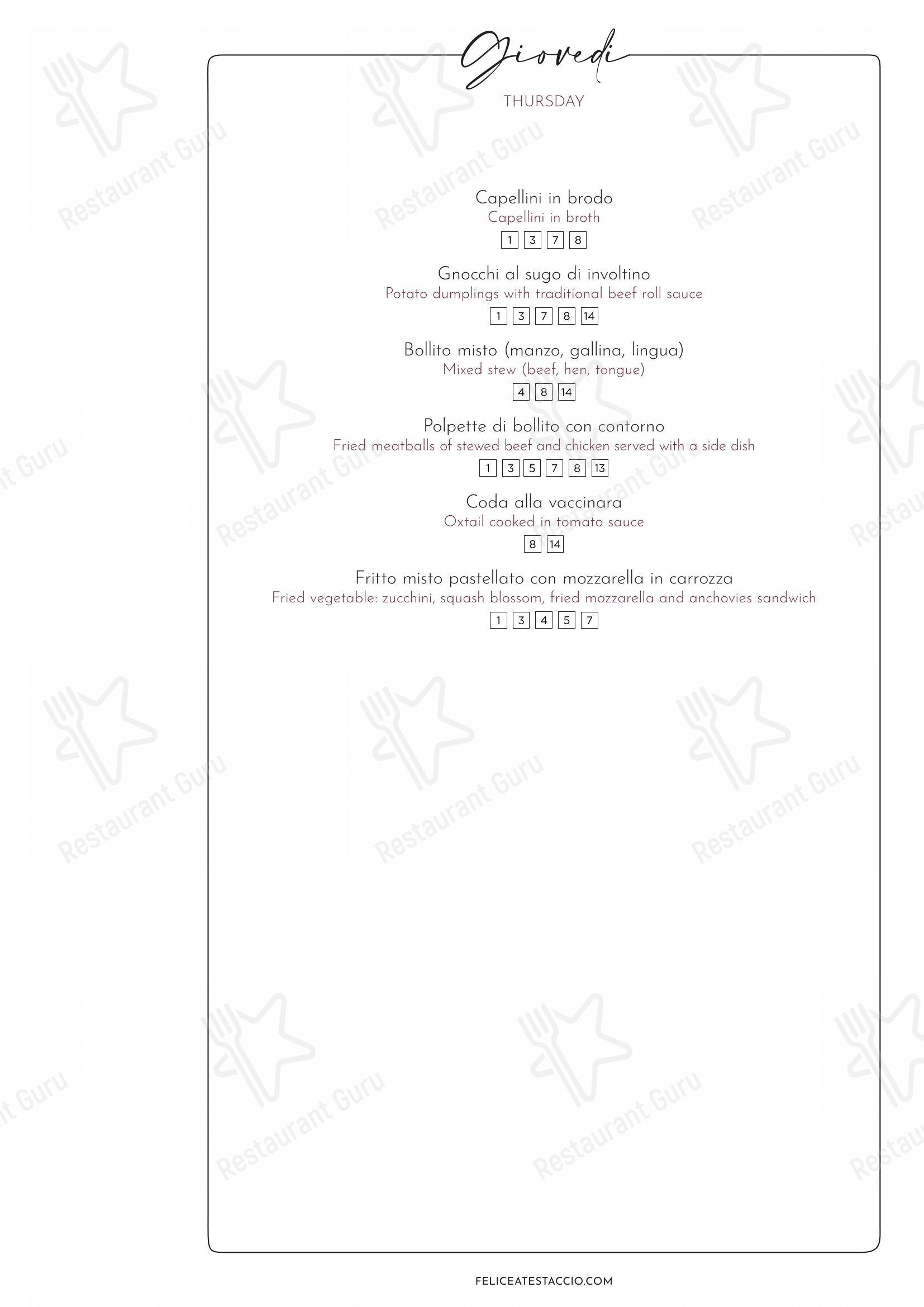 Menu di Felice a Testaccio ROMA - 菜单