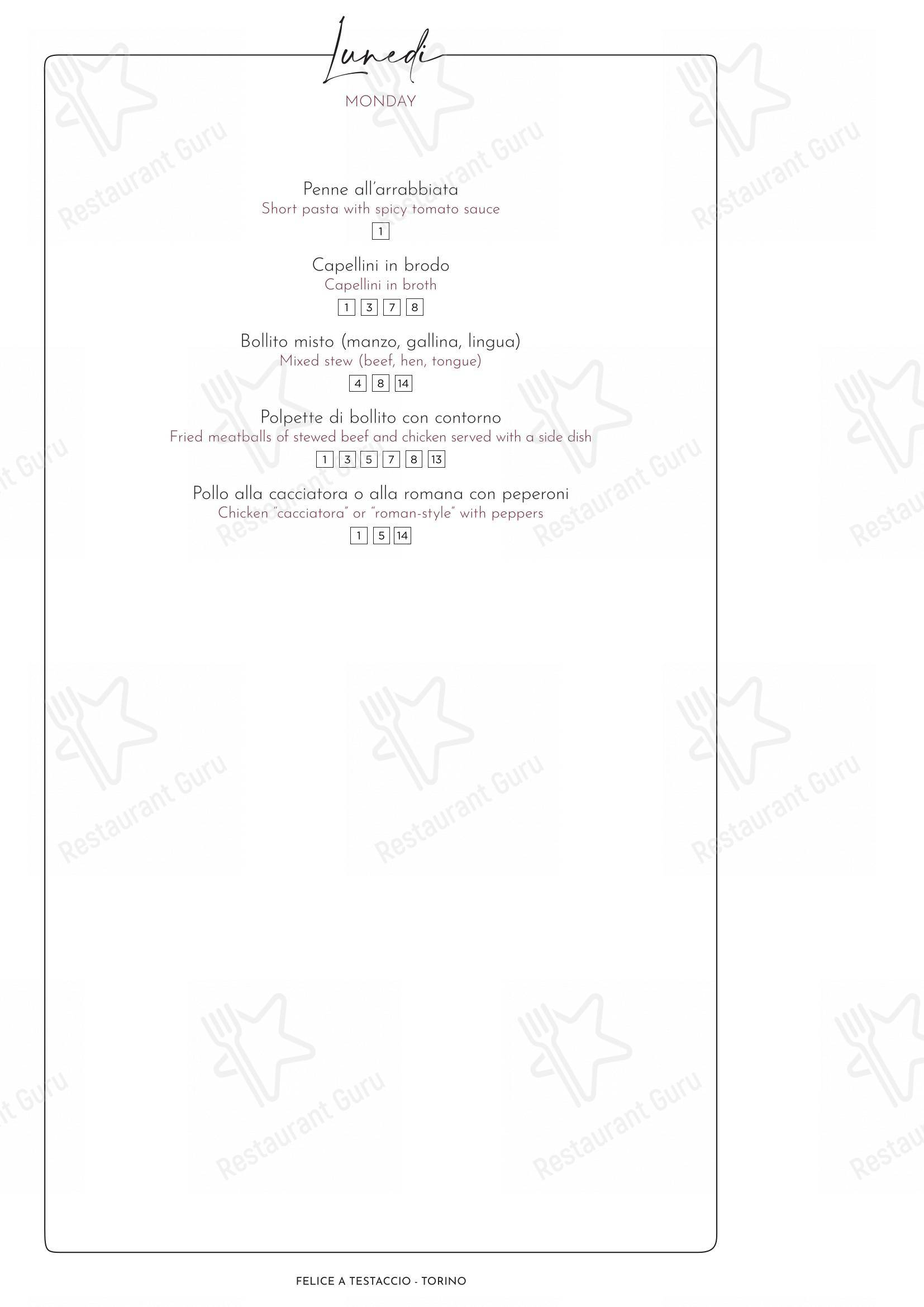 菜单 per Felice a Testaccio ROMA ristorante con griglia