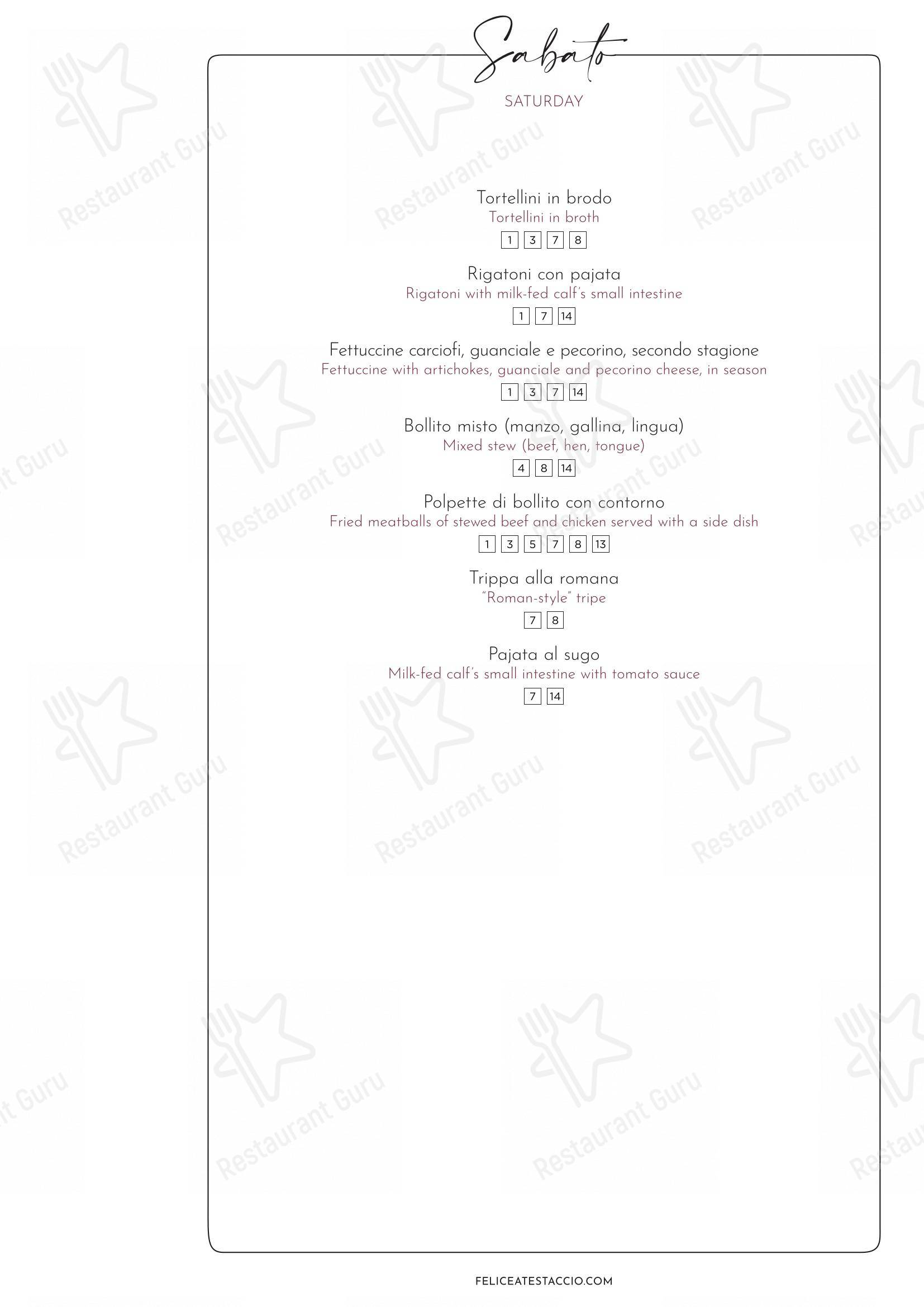 Menu di Felice a Testaccio ROMA - 菜单