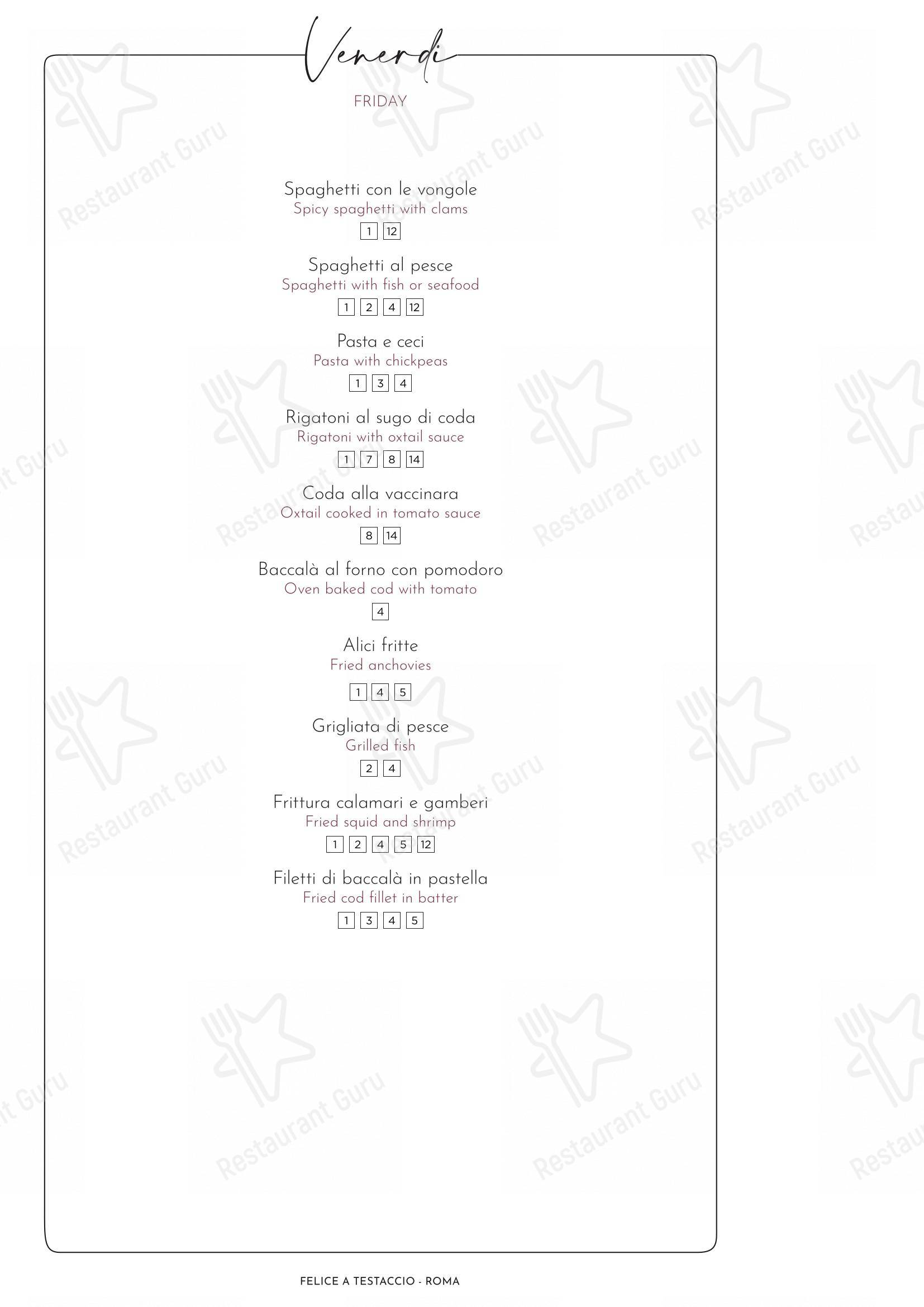 Menu per Felice a Testaccio ROMA ristorante con griglia