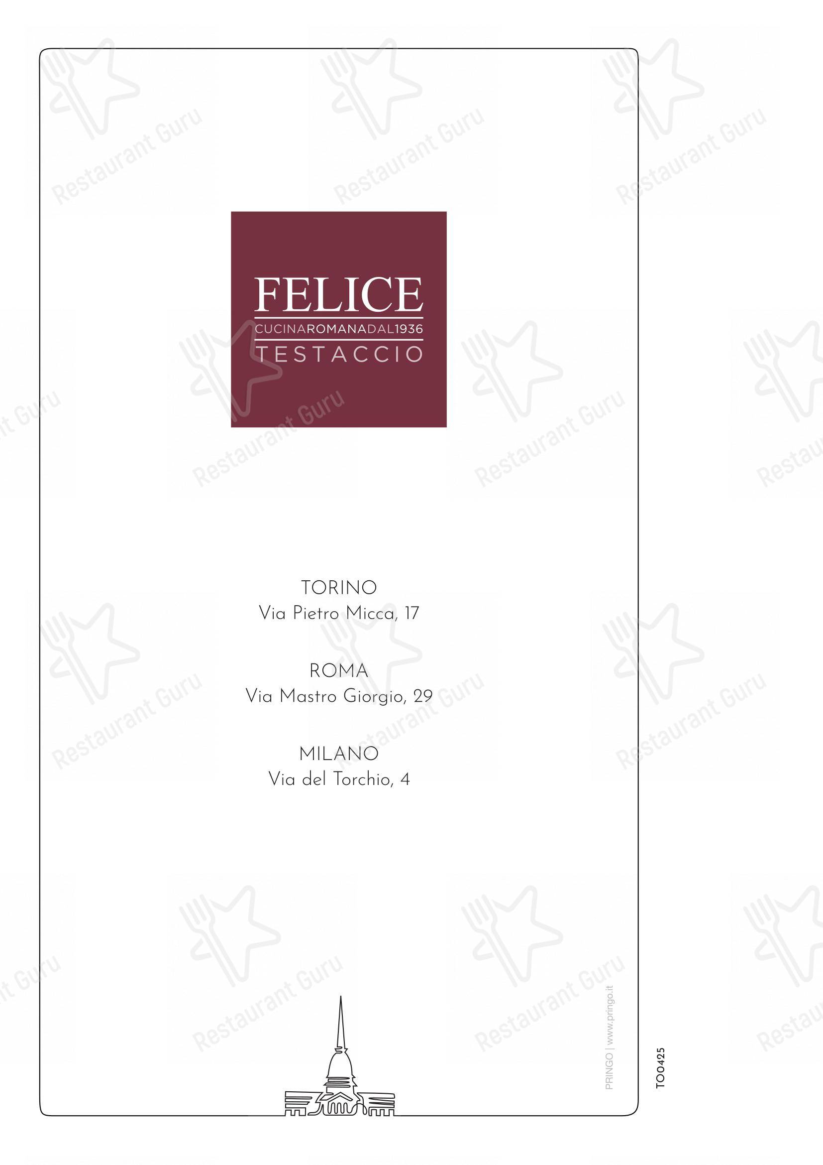 菜单 per Felice a Testaccio ROMA ristorante con griglia