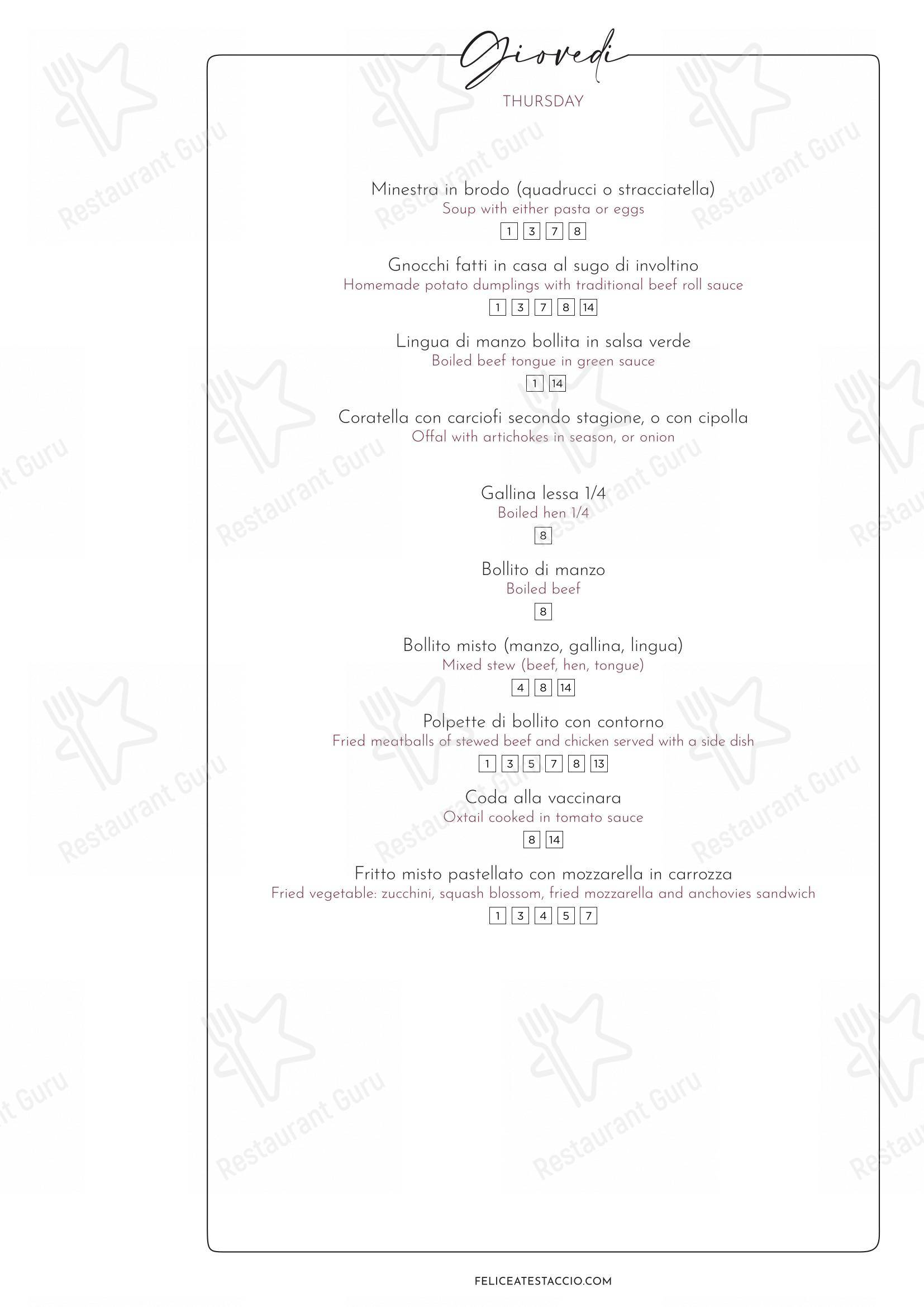 Menu bar per Felice a Testaccio ROMA ristorante con griglia