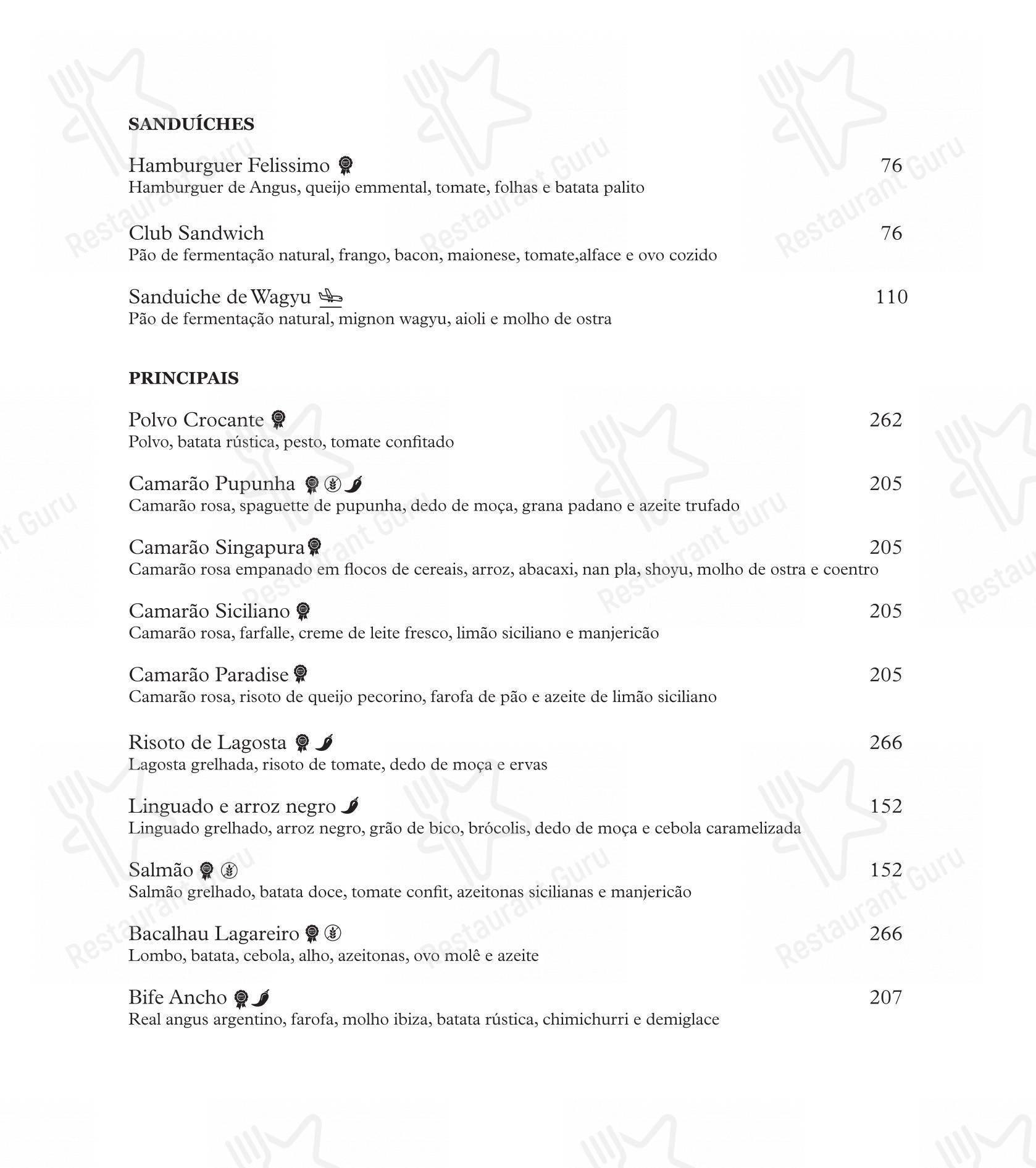 Menu para Felissimo Bistrô restaurante