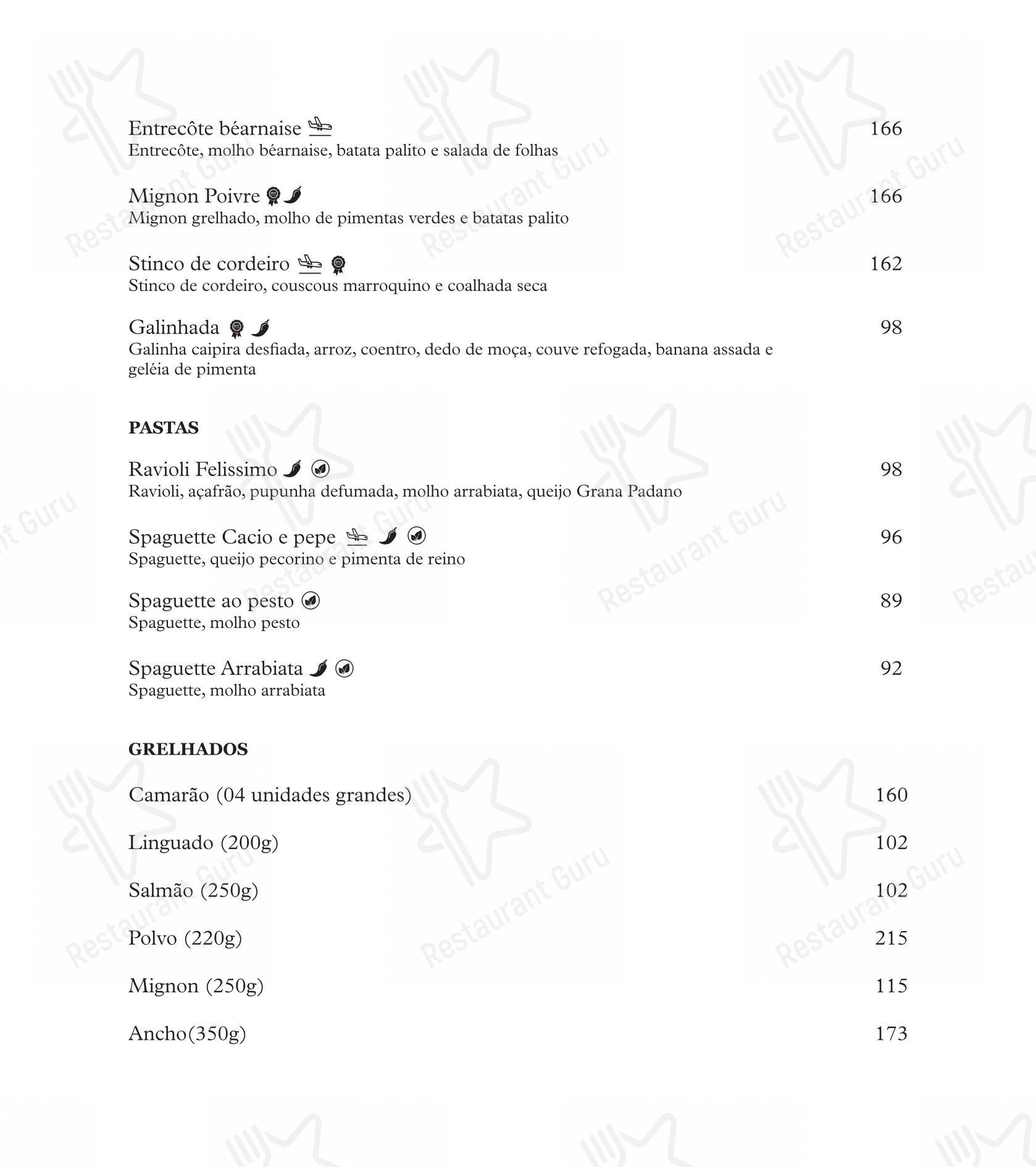 Felissimo Bistrô em Balneário Camboriú - Menu