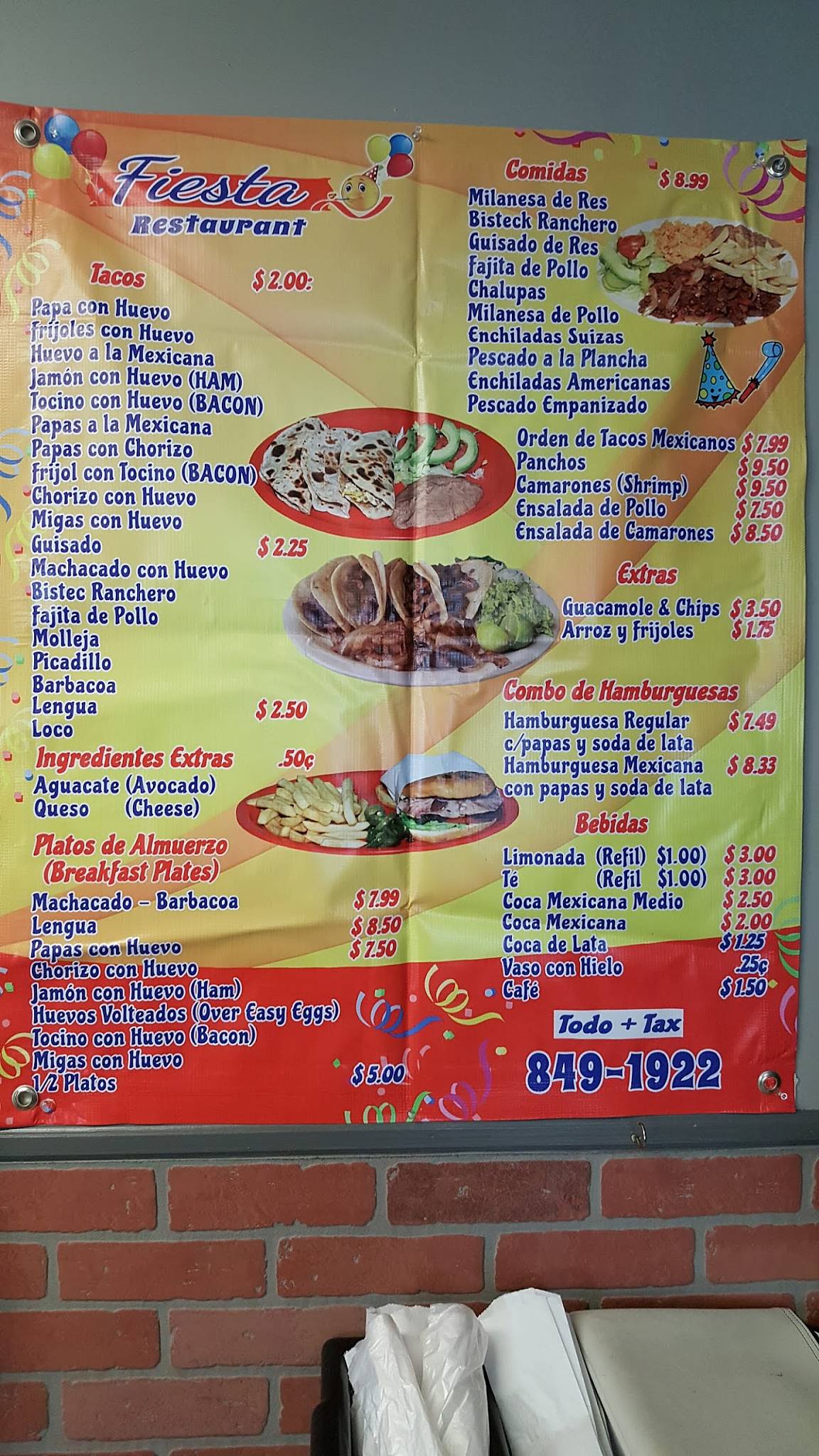 Menu at Fiesta Restaurant, Roma