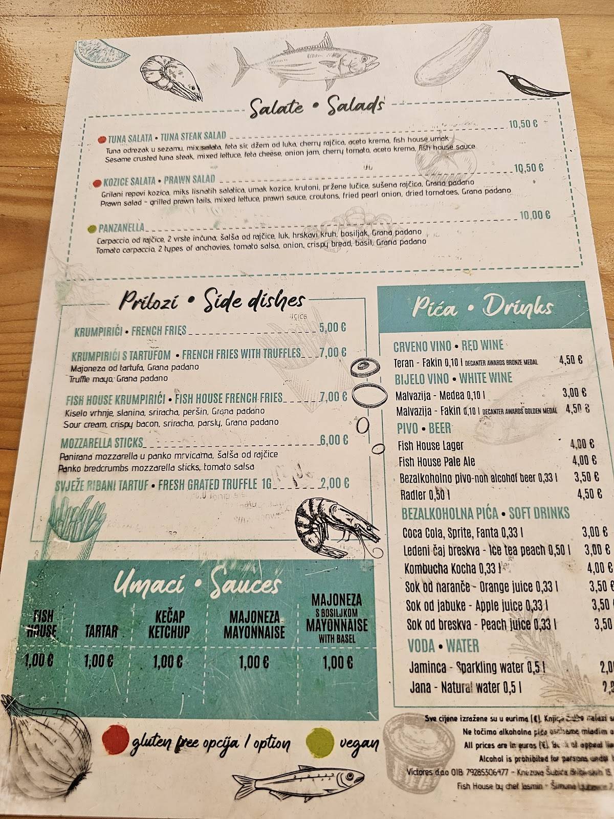 Menu di Fish House Zadar 