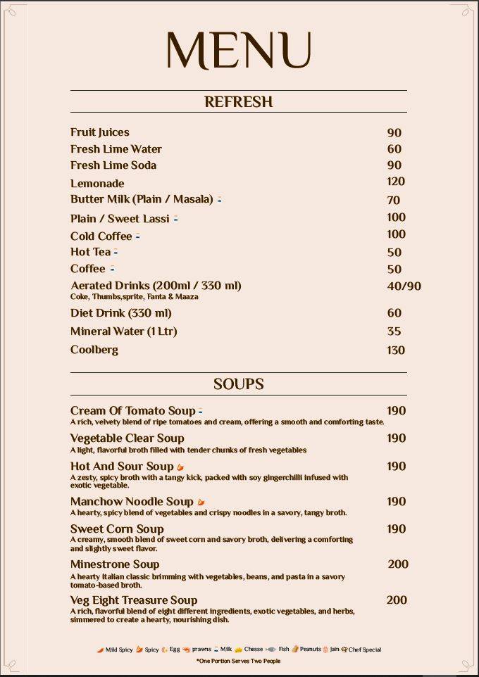 Flavor The Restaurant menu