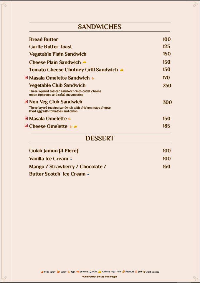 Flavor The Restaurant menu