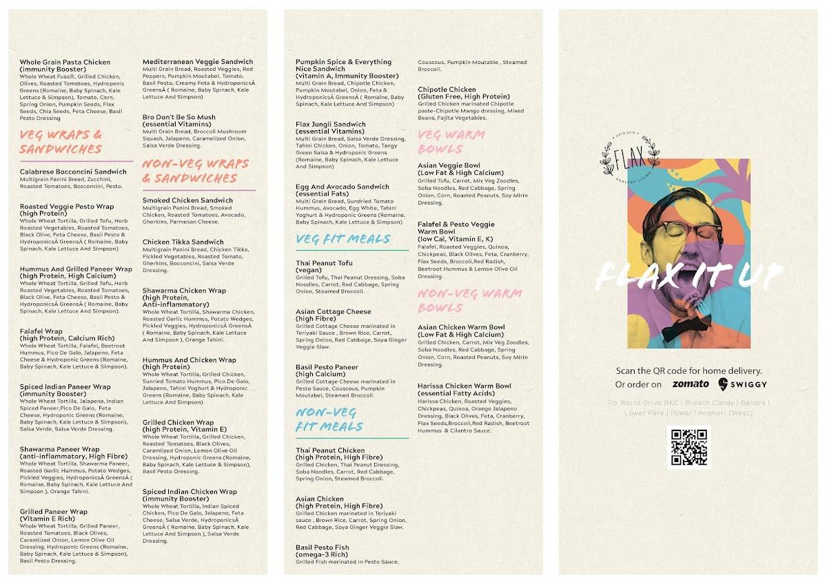 Flax - Healthy Living (Breach Candy) menu