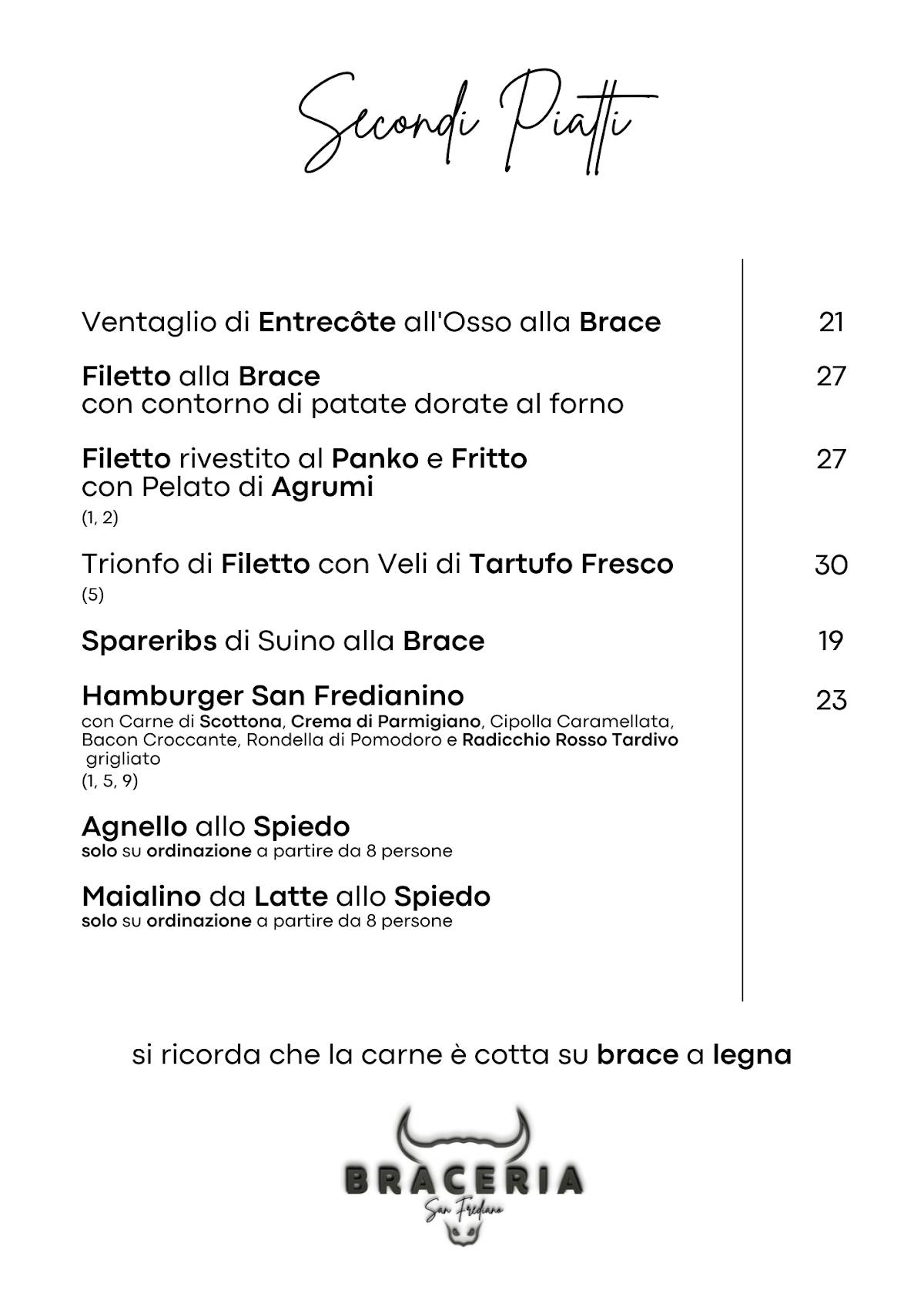Menu di Braceria San Frediano 