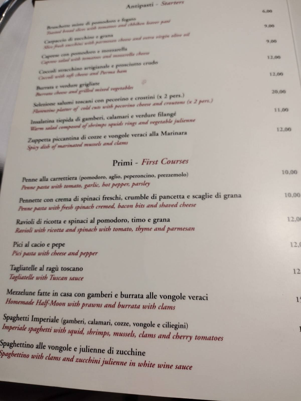 Menu di Ristorante I Tre Merli 