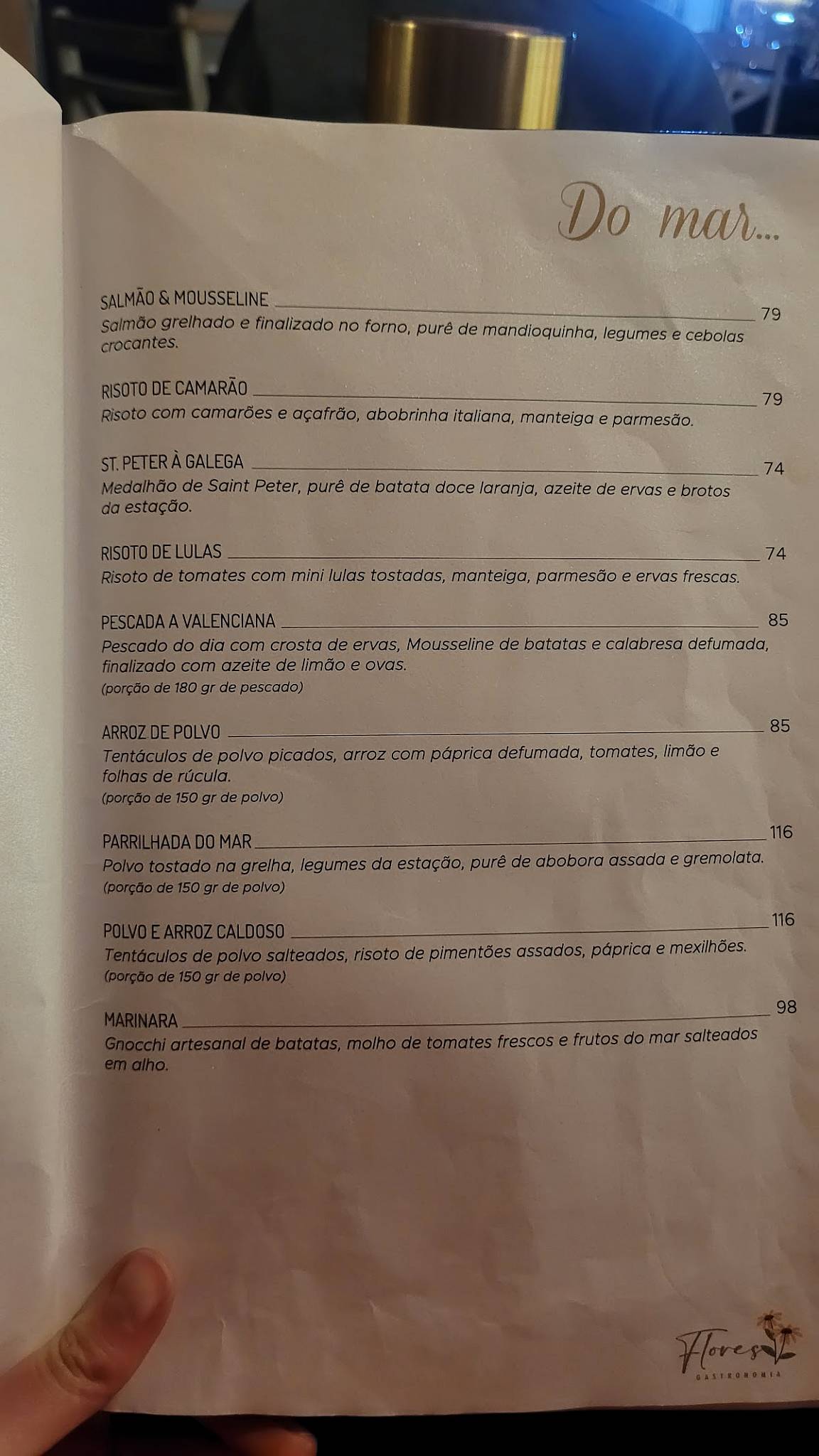 Flores Gastronomia cardápio