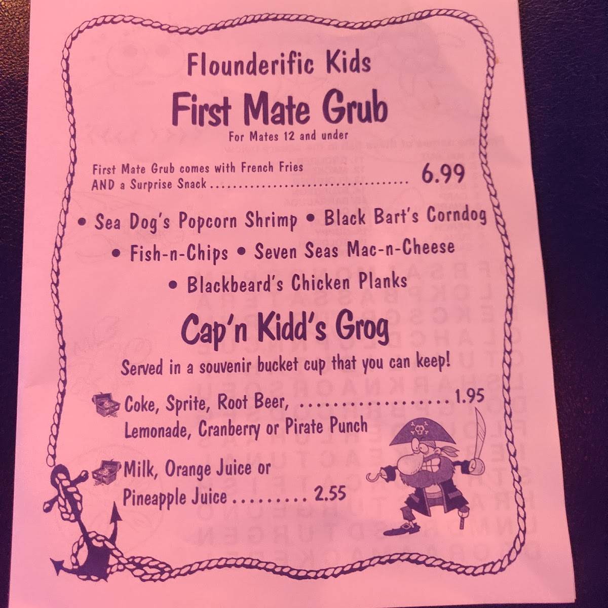 Menu at Flounder's Chowder House pub & bar, Pensacola Beach