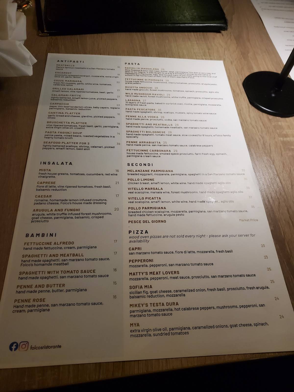 Menu de Folco's Ristorante