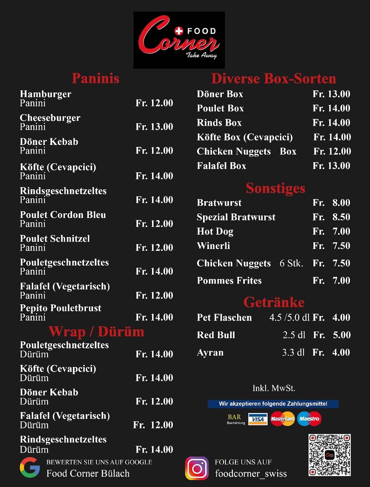Menu di Food Corner Arbon 