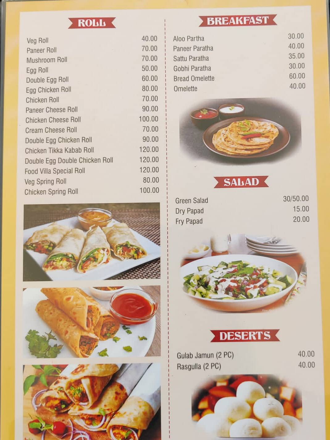 Food Villa Restaurant menu