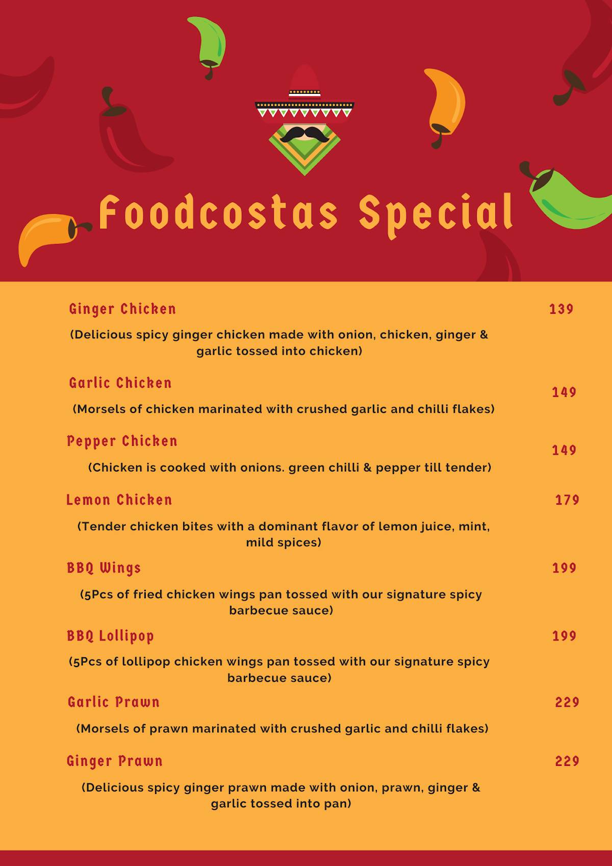 Foodcostas menu