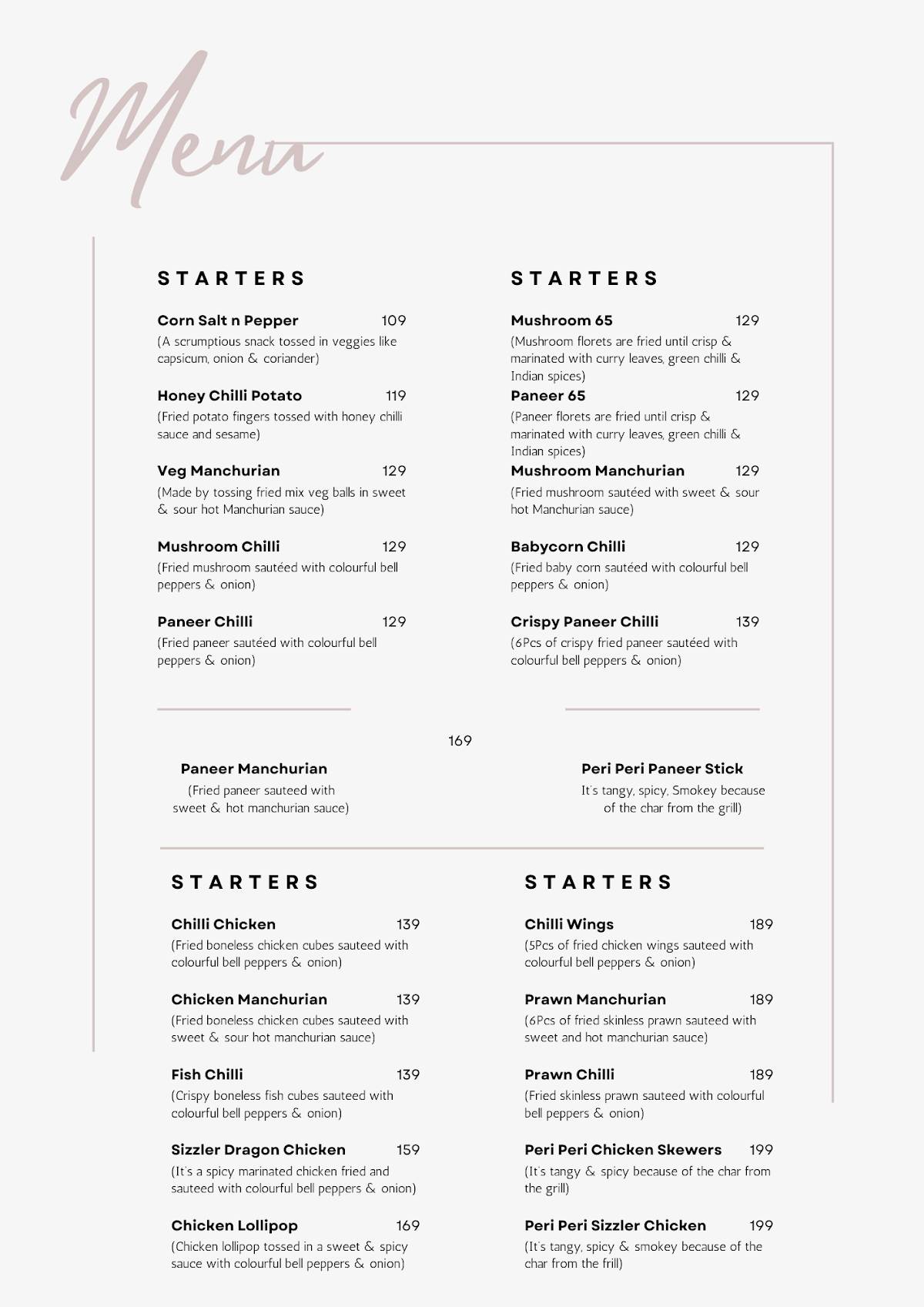 Foodcostas menu
