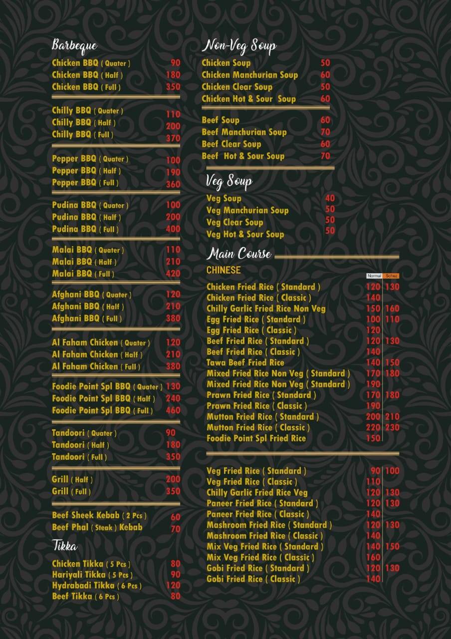 Foodie Point Restaurant menu