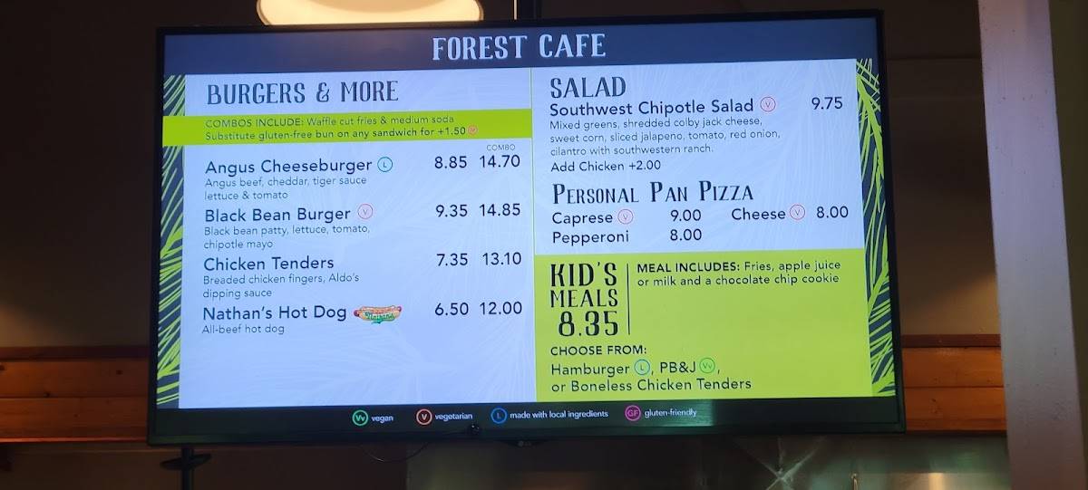 Forest Cafe at Northwest Trek menu
