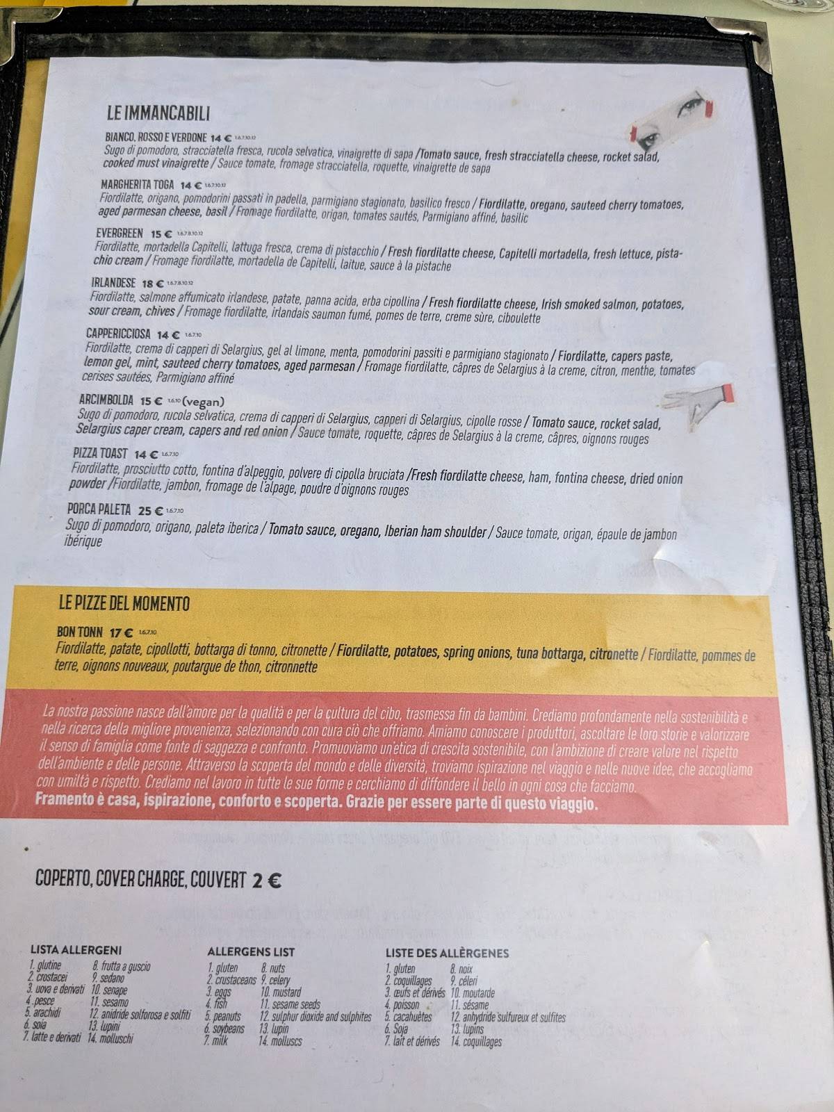 Menu di Framento 