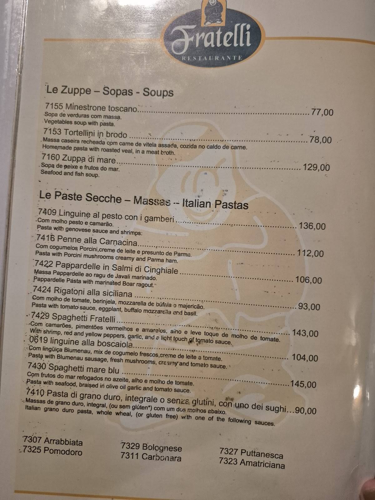 Fratelli cardápio