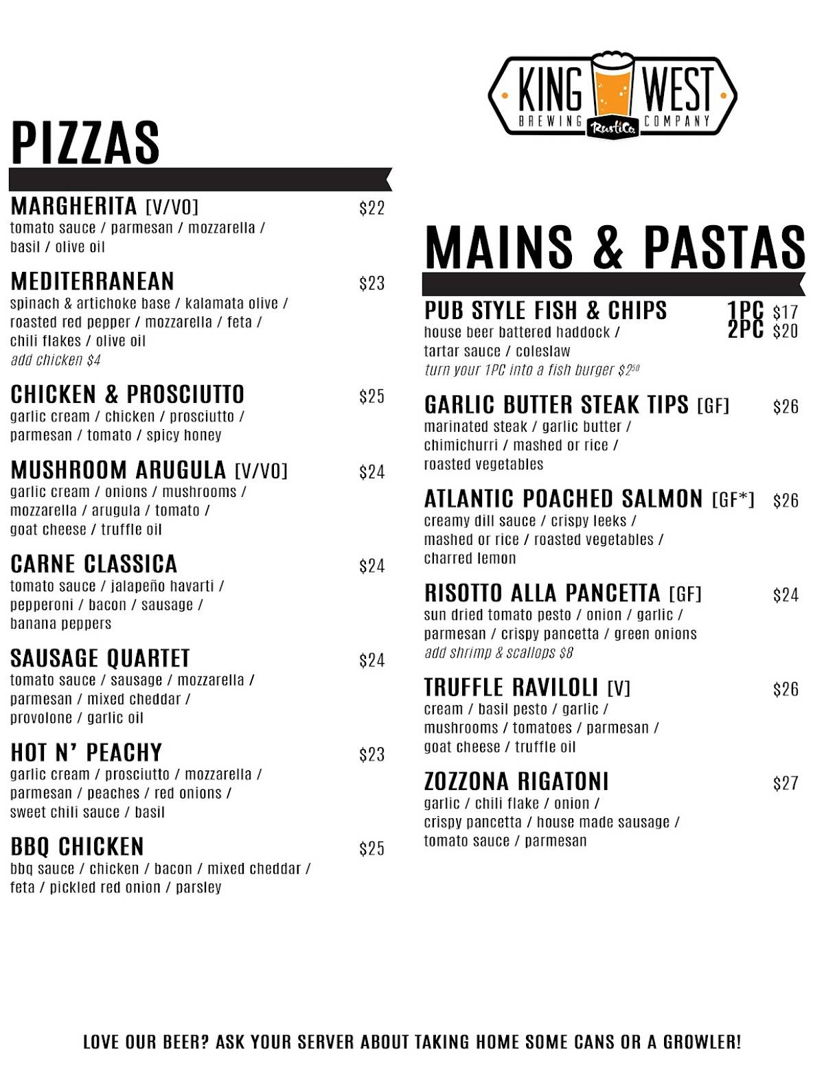 Menu de RustiCo. / King West Brewing Company