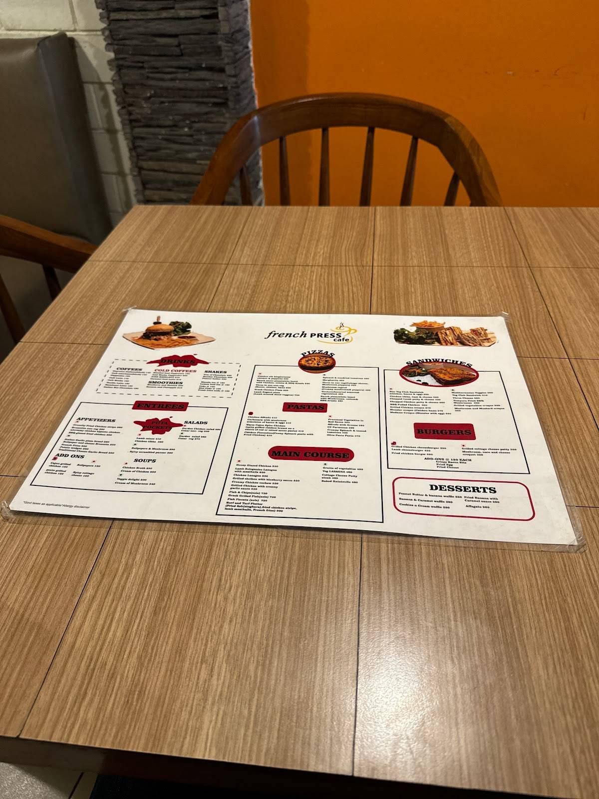 French Press Cafe menu