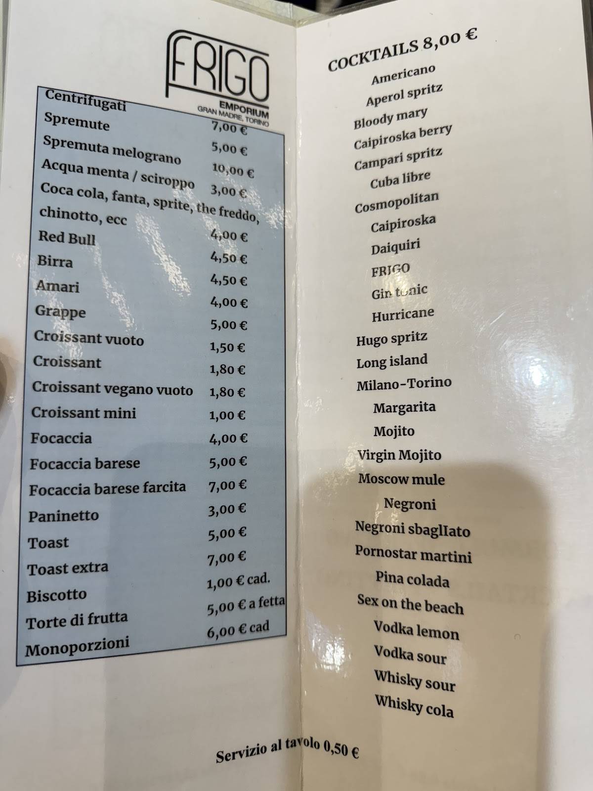 Menu di Frigo Gran Madre 