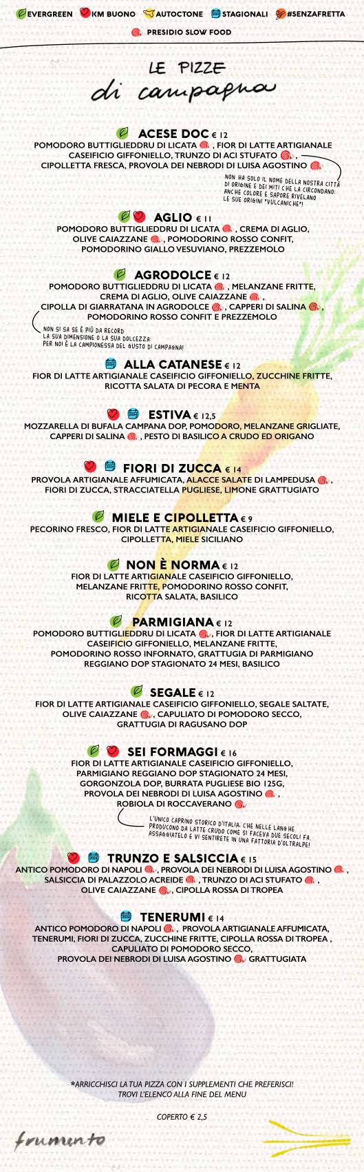 Menu di Frumento Pizzeria Acireale 