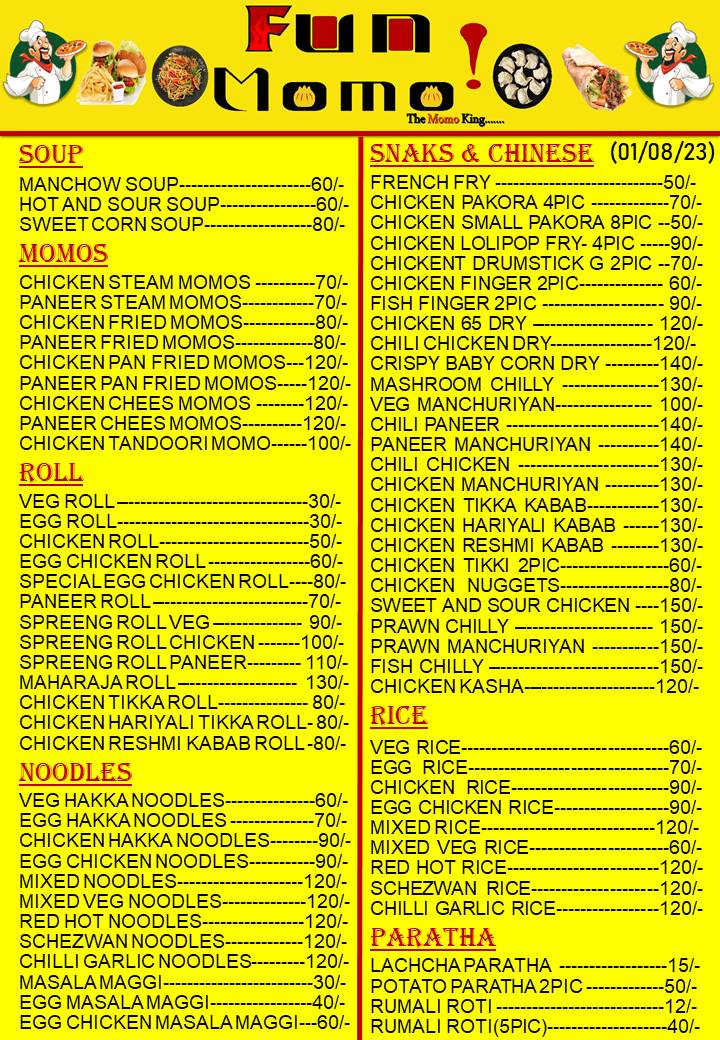 Fun Momo menu