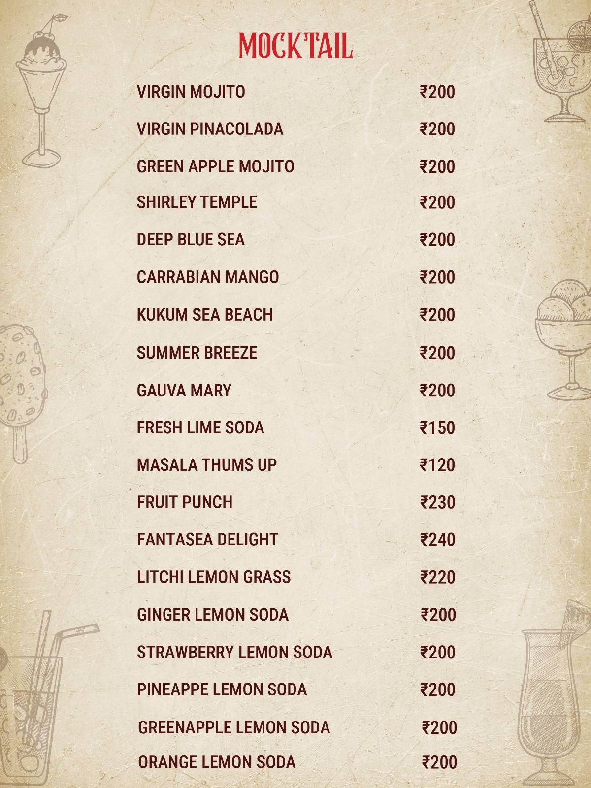 Fusion Fantasea menu